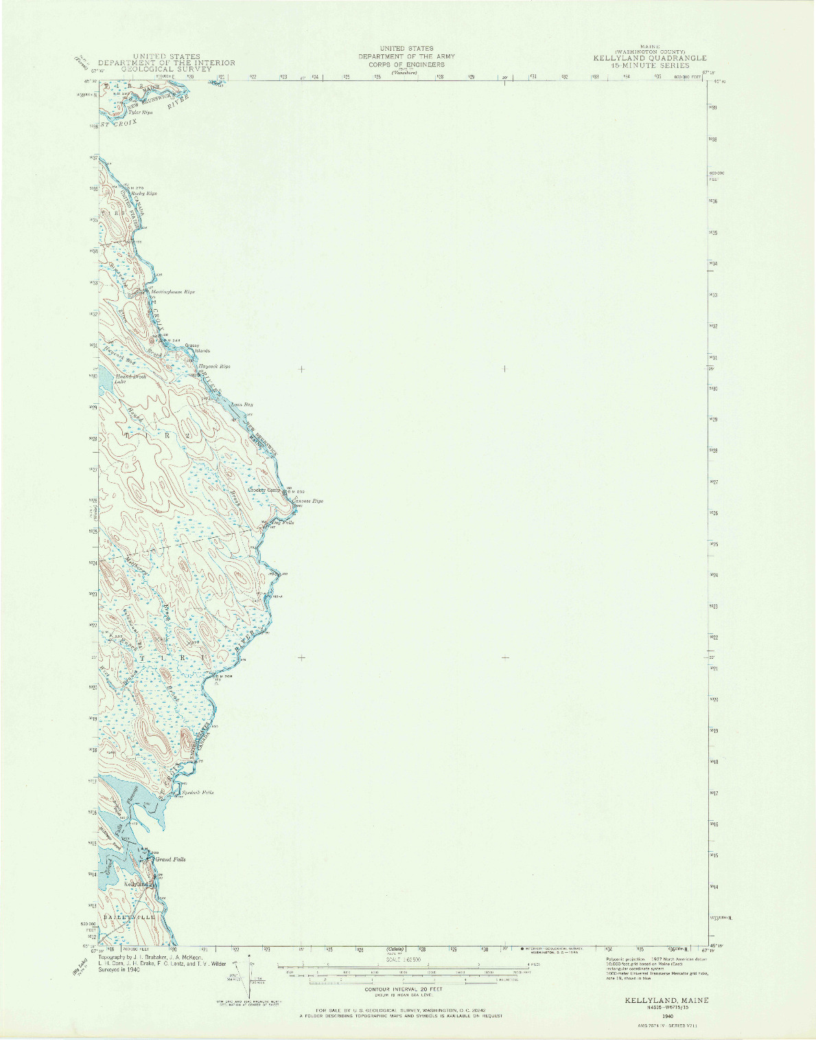 USGS 1:62500-SCALE QUADRANGLE FOR KELLYLAND, ME 1940