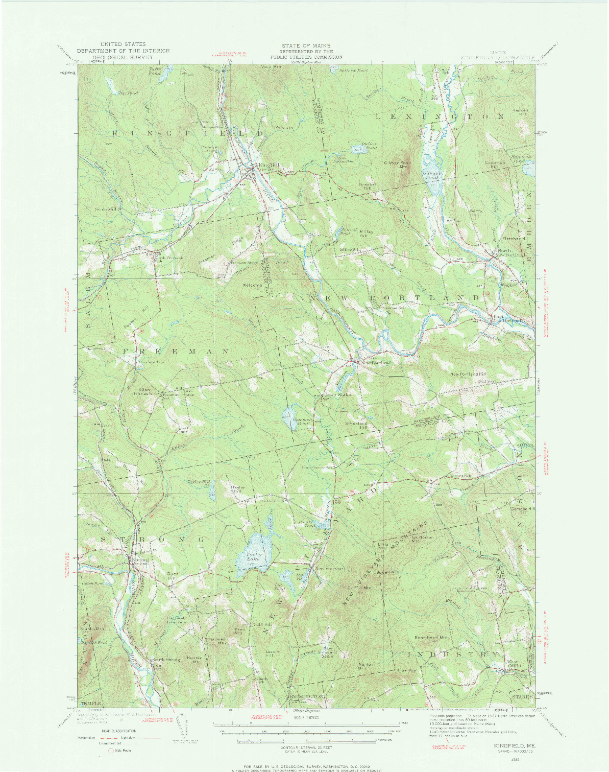 USGS 1:62500-SCALE QUADRANGLE FOR KINGFIELD, ME 1930
