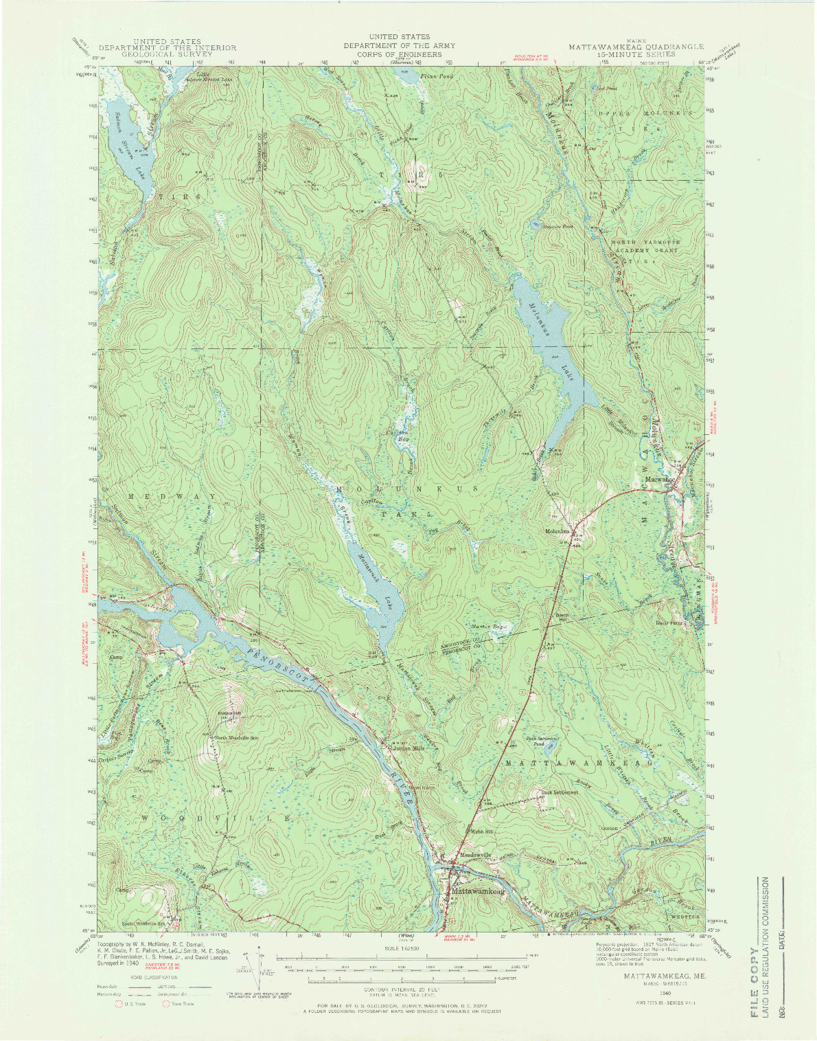 USGS 1:62500-SCALE QUADRANGLE FOR MATTAWAMKEAG, ME 1940