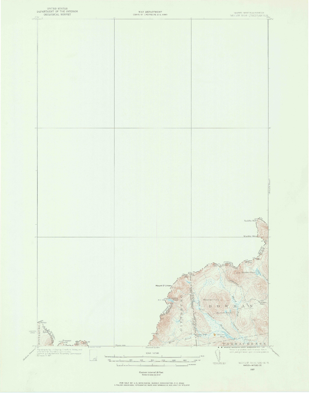 USGS 1:62500-SCALE QUADRANGLE FOR MOOSE BOG, ME 1927