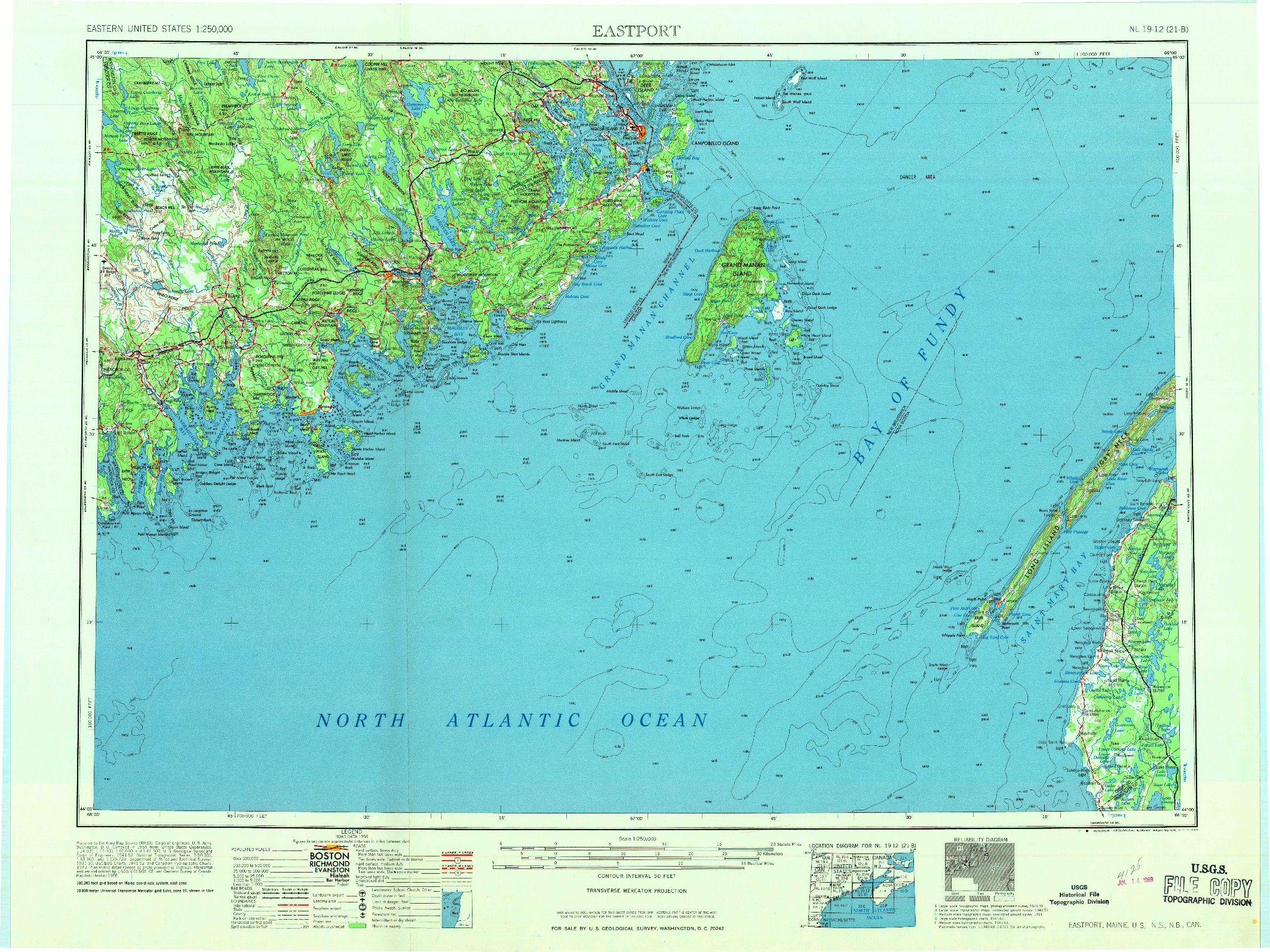 USGS 1:250000-SCALE QUADRANGLE FOR EASTPORT, ME 1969