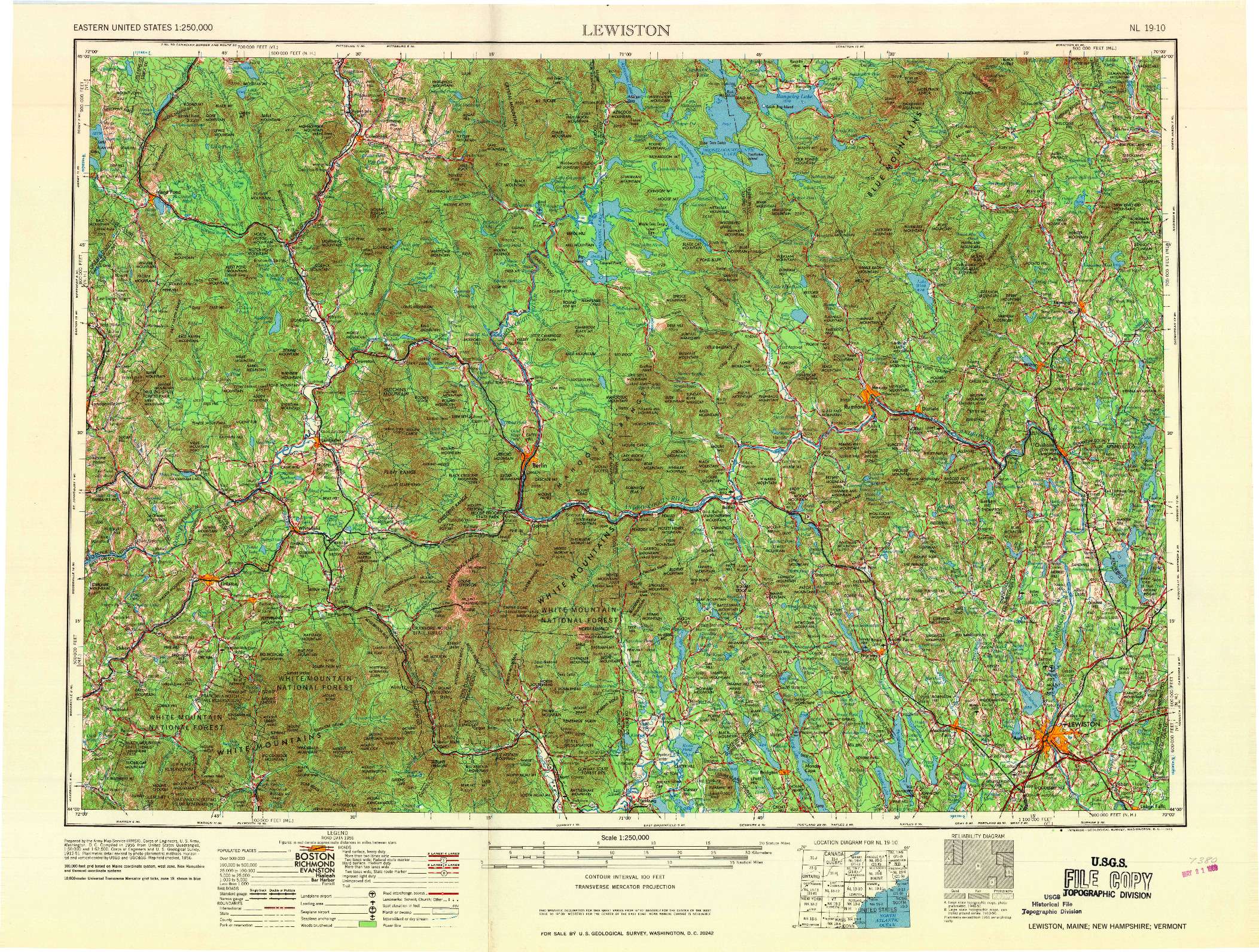 USGS 1:250000-SCALE QUADRANGLE FOR LEWISTON, ME 1969