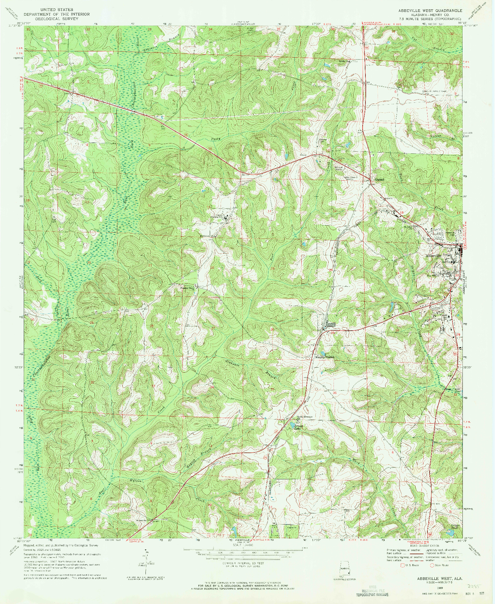USGS 1:24000-SCALE QUADRANGLE FOR ABBEVILLE WEST, AL 1969