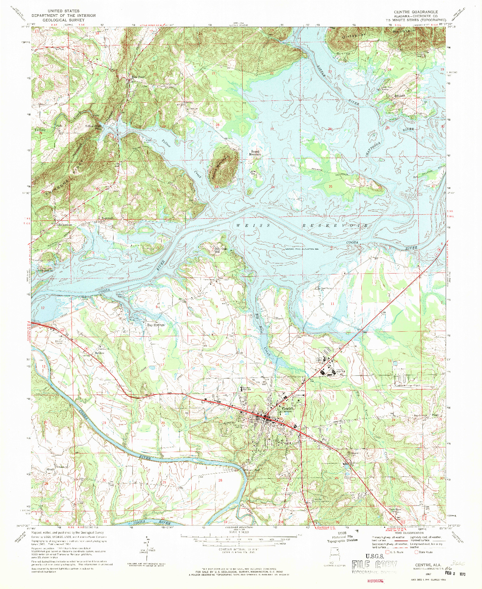 USGS 1:24000-SCALE QUADRANGLE FOR CENTRE, AL 1967