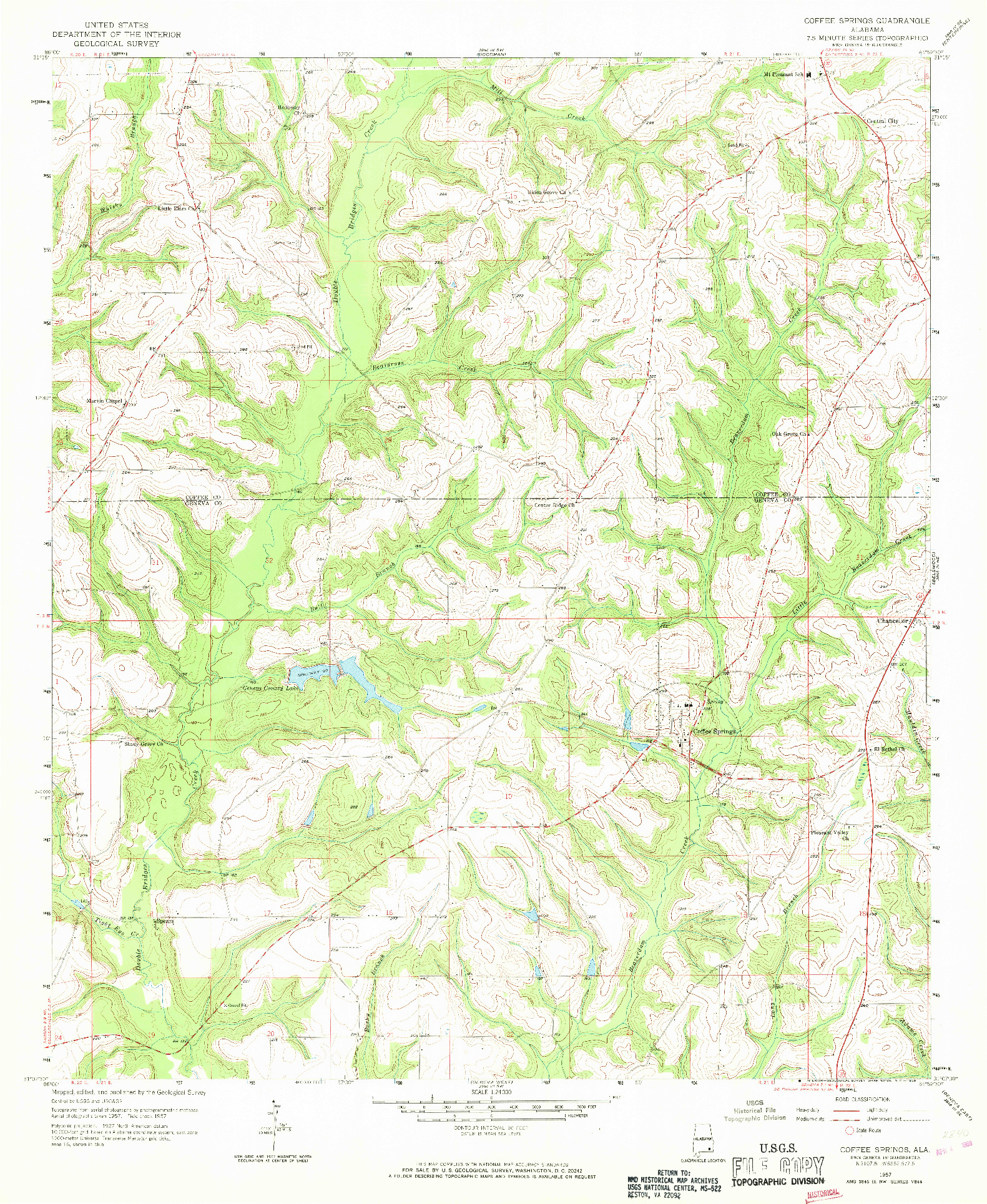 USGS 1:24000-SCALE QUADRANGLE FOR COFFEE SPRINGS, AL 1957