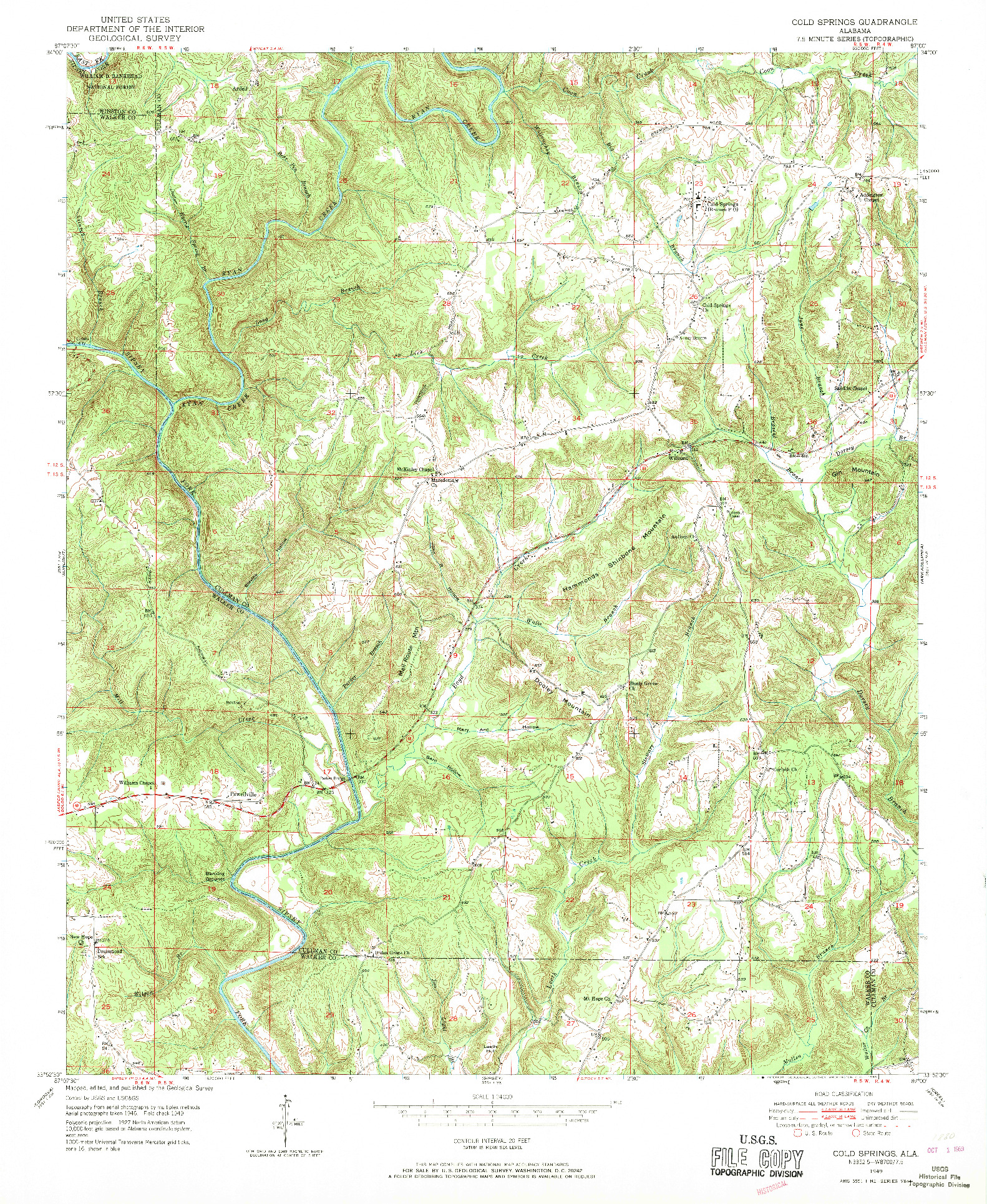 USGS 1:24000-SCALE QUADRANGLE FOR COLD SPRINGS, AL 1949