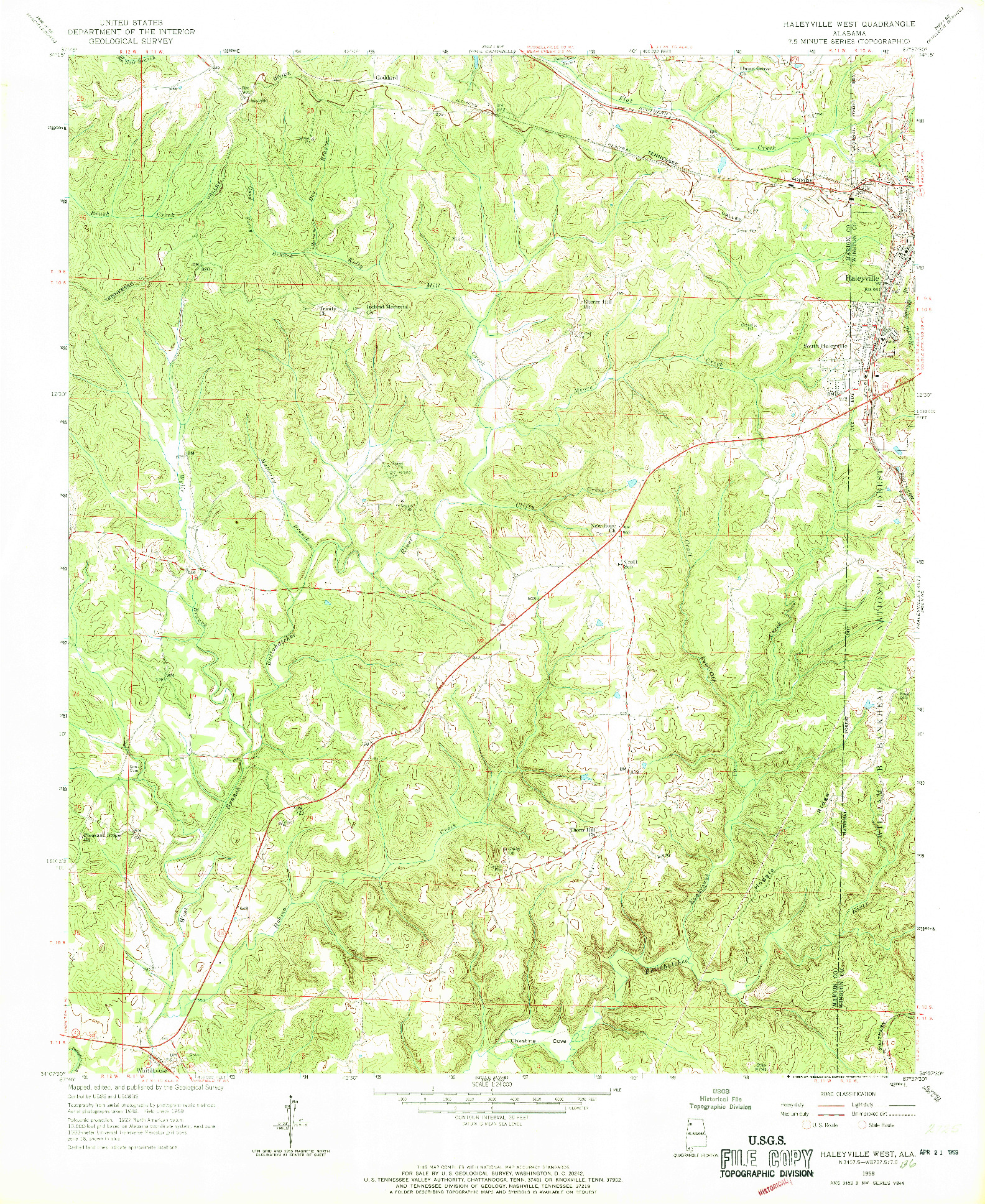 USGS 1:24000-SCALE QUADRANGLE FOR HALEYVILLE WEST, AL 1958