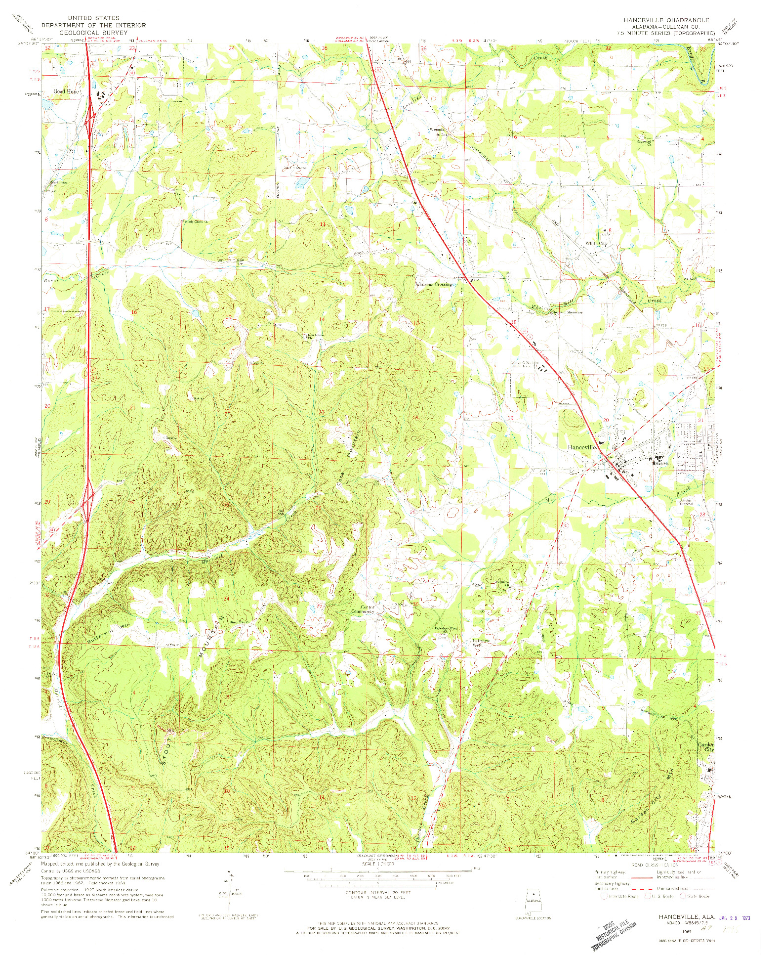 USGS 1:24000-SCALE QUADRANGLE FOR HANCEVILLE, AL 1969