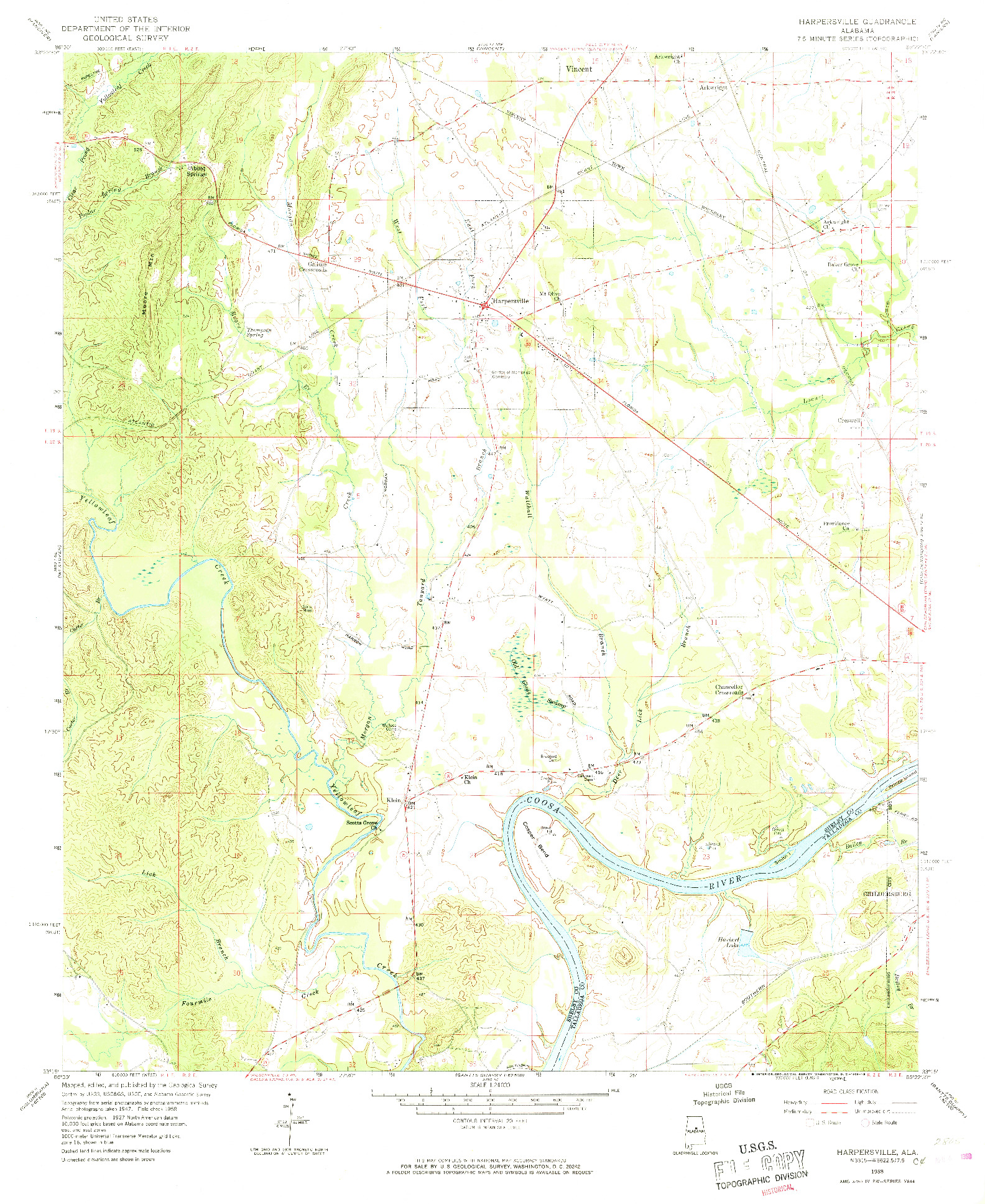 USGS 1:24000-SCALE QUADRANGLE FOR HARPERSVILLE, AL 1958
