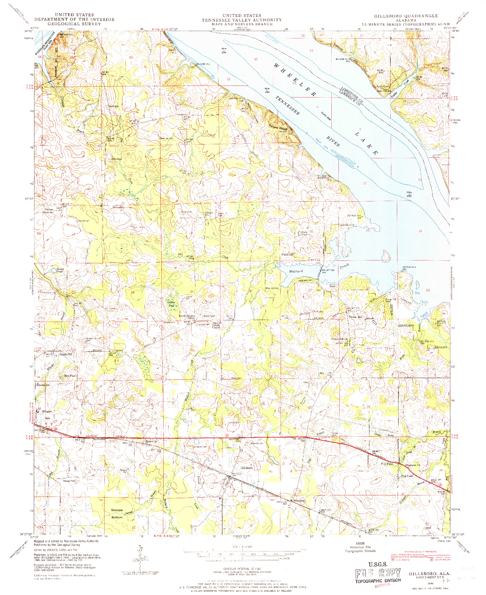USGS 1:24000-SCALE QUADRANGLE FOR HILLSBORO, AL 1948