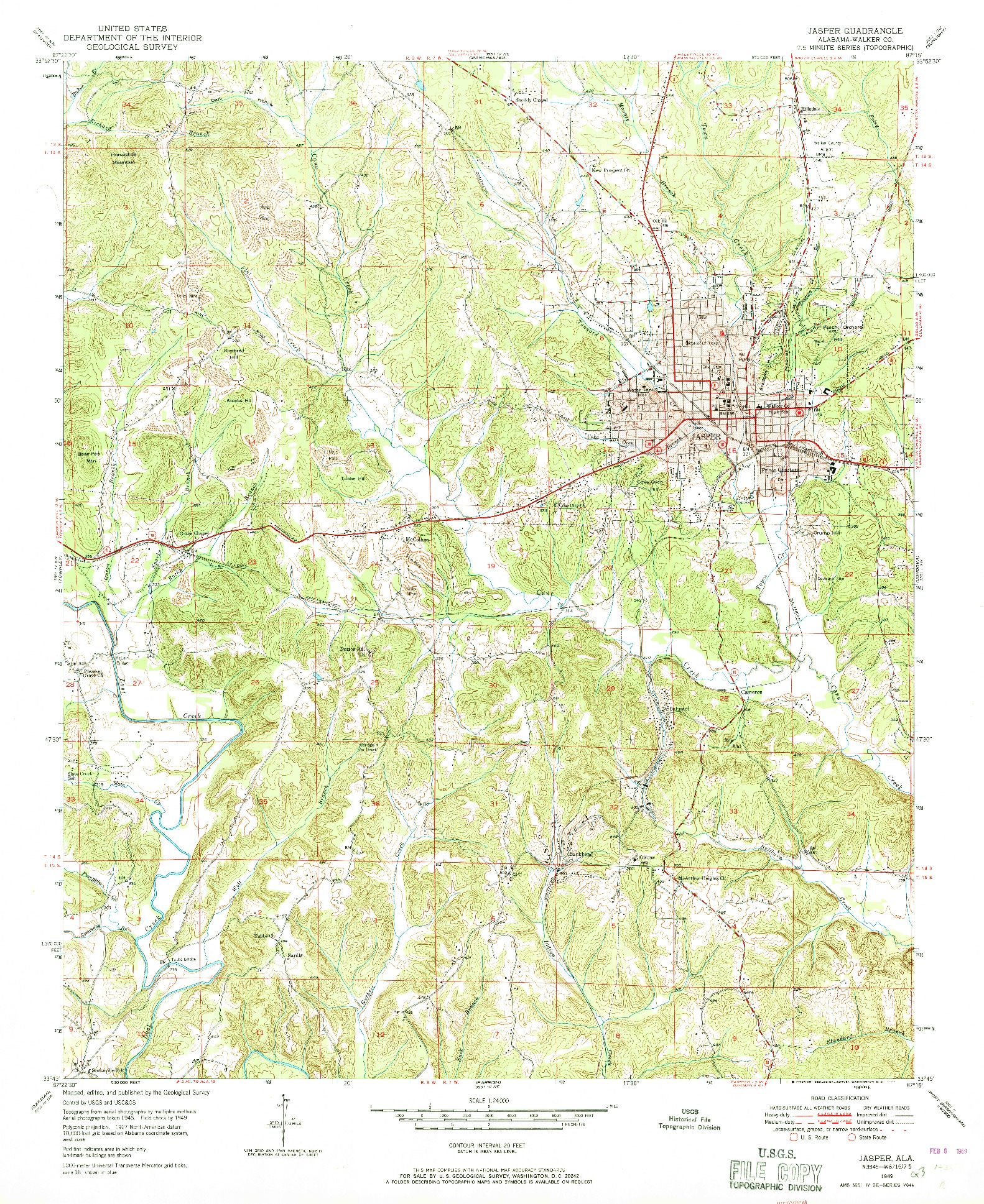 USGS 1:24000-SCALE QUADRANGLE FOR JASPER, AL 1949