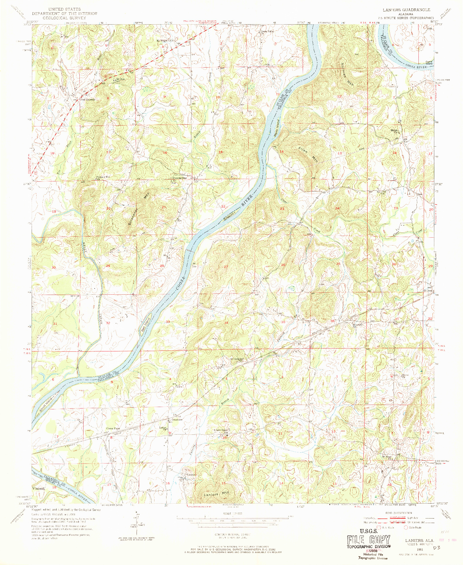 USGS 1:24000-SCALE QUADRANGLE FOR LANIERS, AL 1951