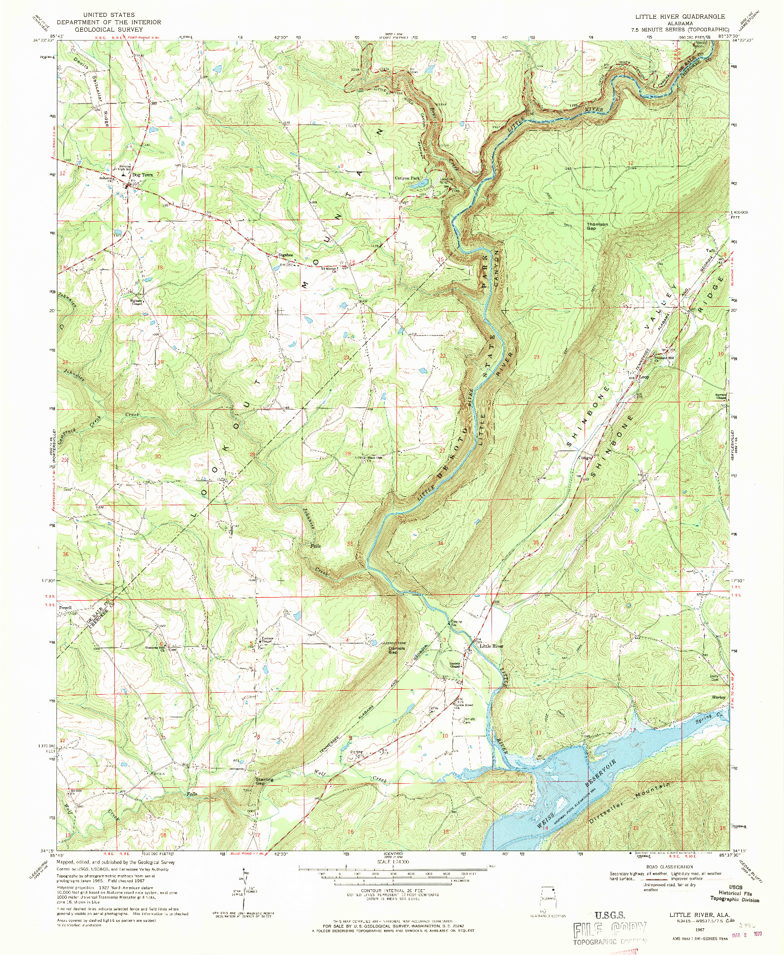 USGS 1:24000-SCALE QUADRANGLE FOR LITTLE RIVER, AL 1967