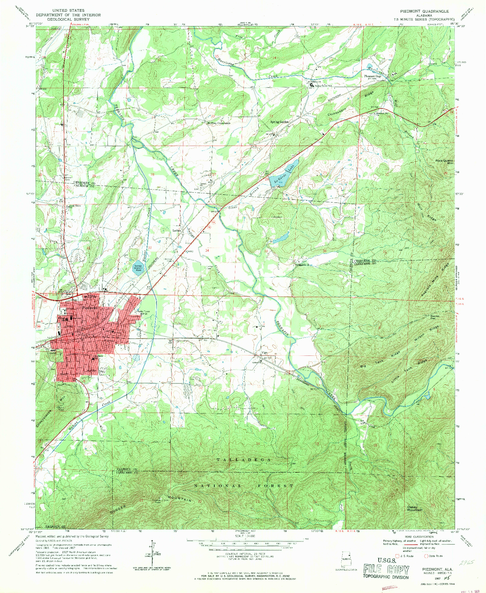 USGS 1:24000-SCALE QUADRANGLE FOR PIEDMONT, AL 1967