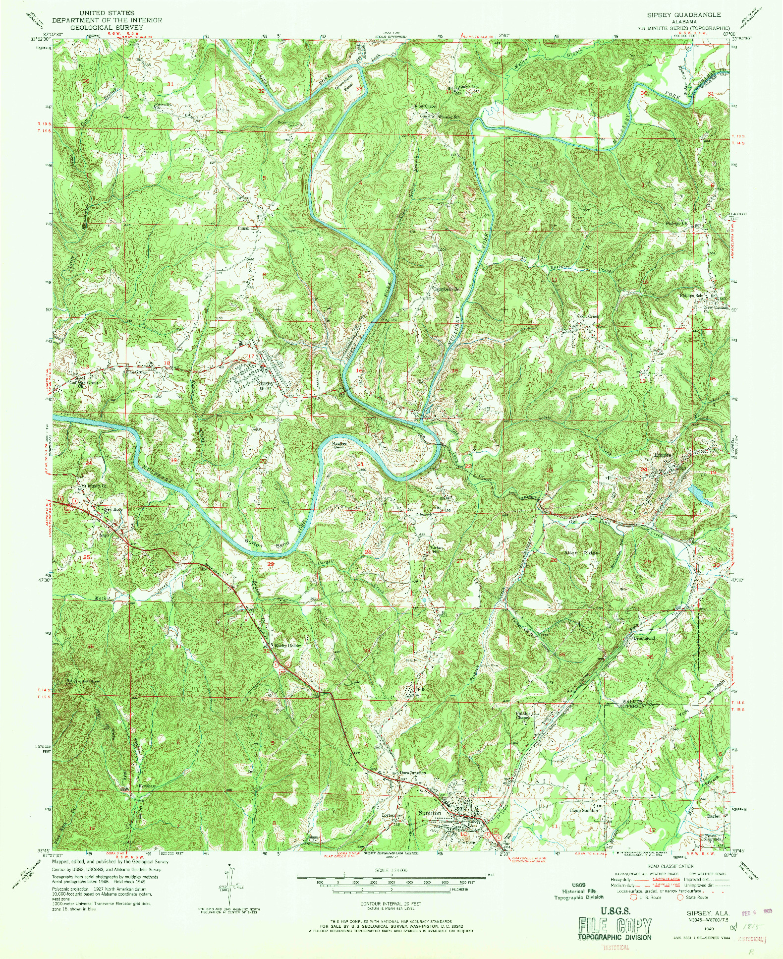 USGS 1:24000-SCALE QUADRANGLE FOR SIPSEY, AL 1949