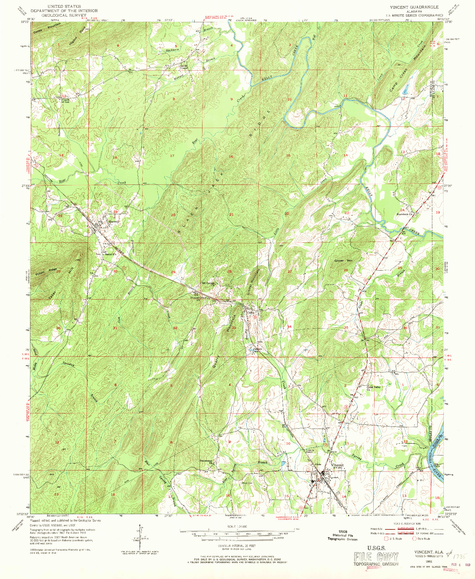 USGS 1:24000-SCALE QUADRANGLE FOR VINCENT, AL 1951