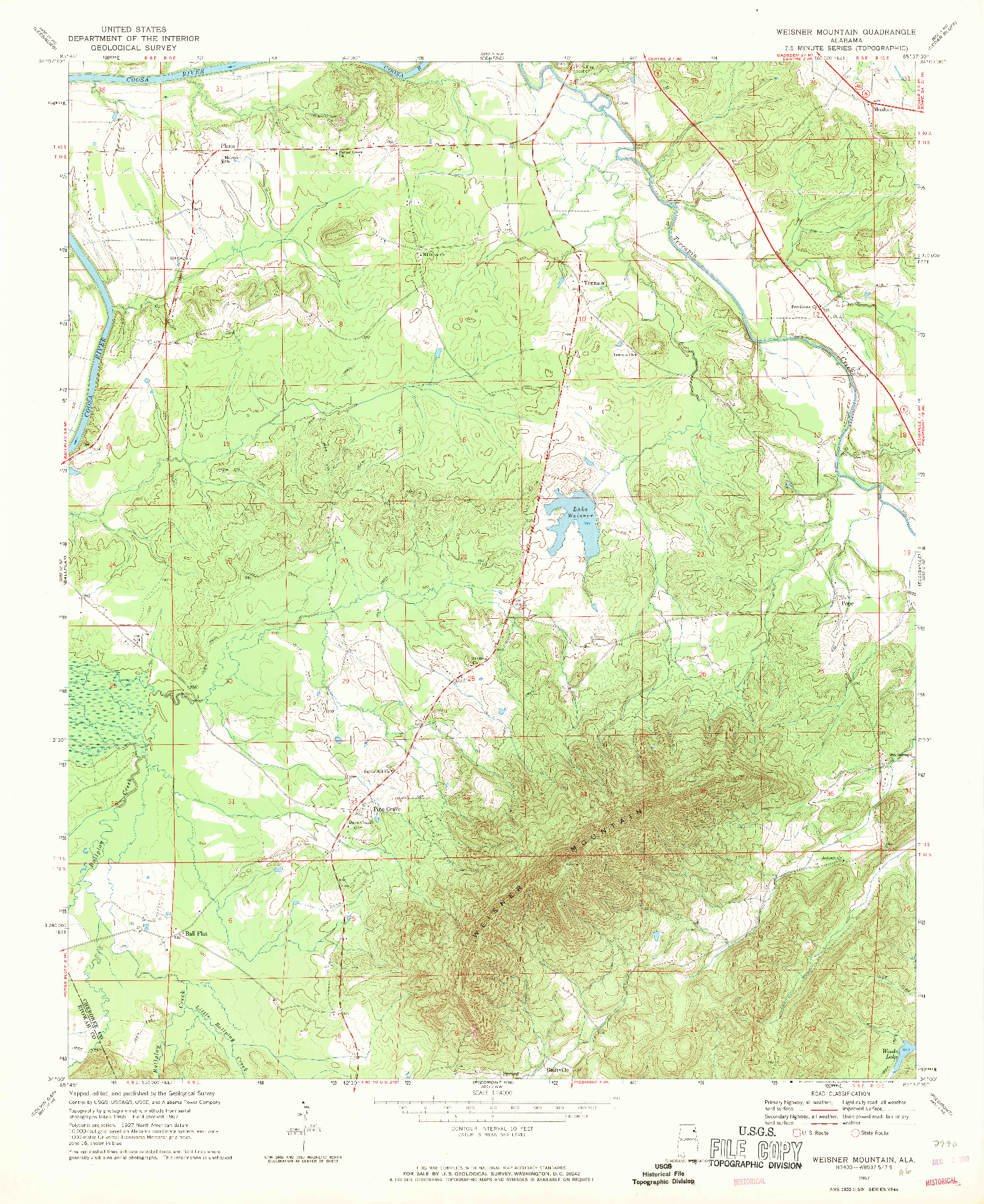 USGS 1:24000-SCALE QUADRANGLE FOR WEISNER MOUNTAIN, AL 1967
