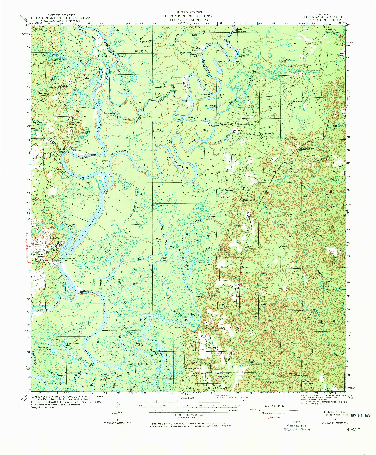 USGS 1:62500-SCALE QUADRANGLE FOR TENSAW, AL 1943