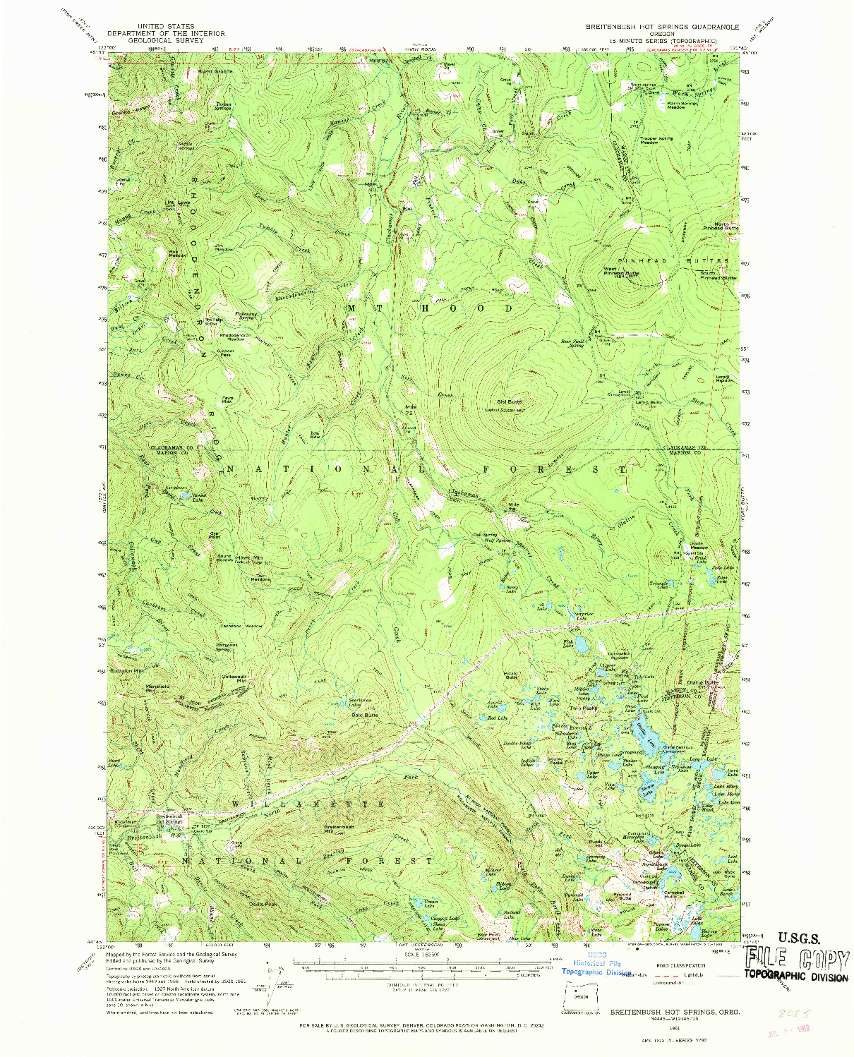 USGS 1:62500-SCALE QUADRANGLE FOR BREITENBUSH HOT SPRINGS, OR 1961