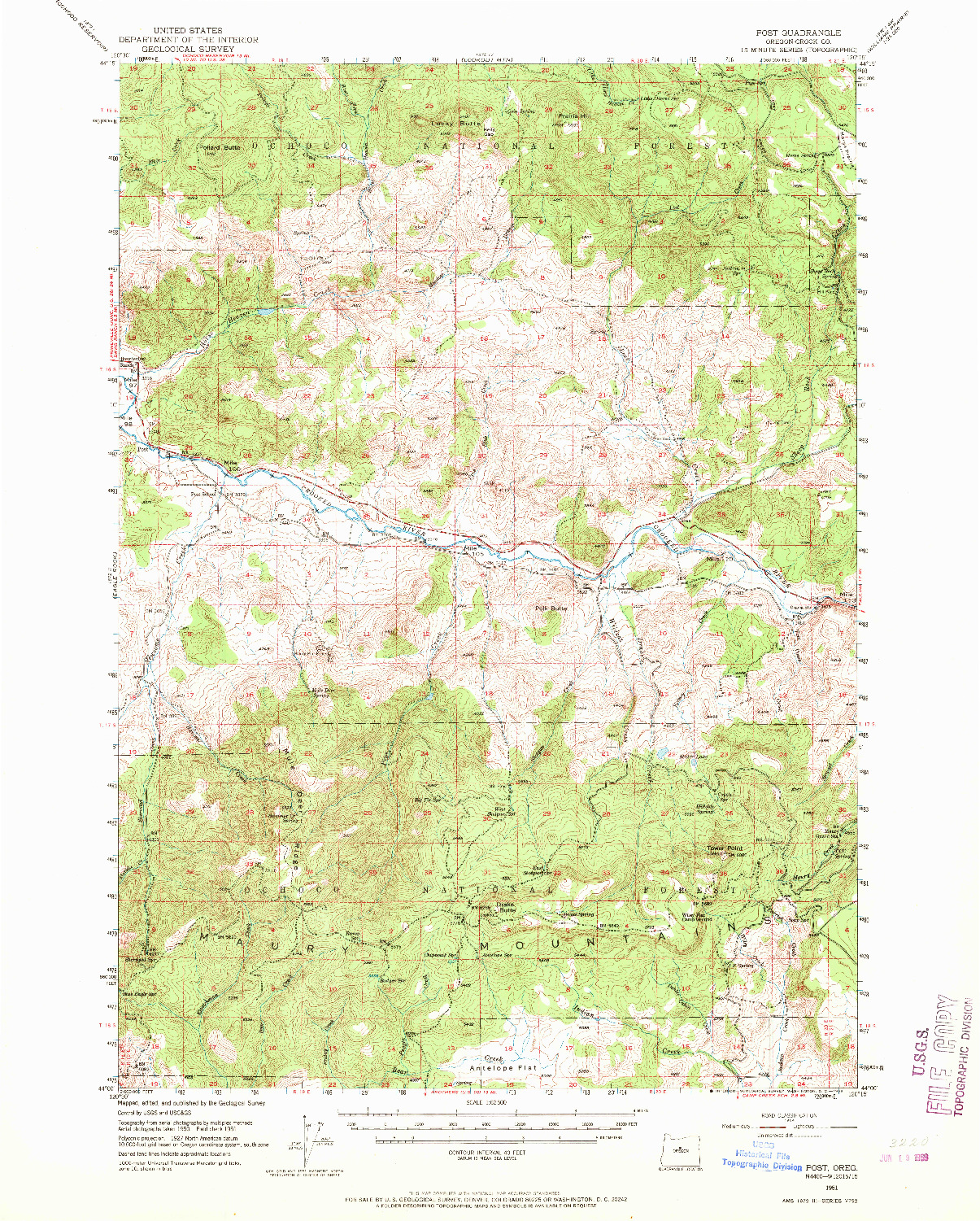 USGS 1:62500-SCALE QUADRANGLE FOR POST, OR 1951