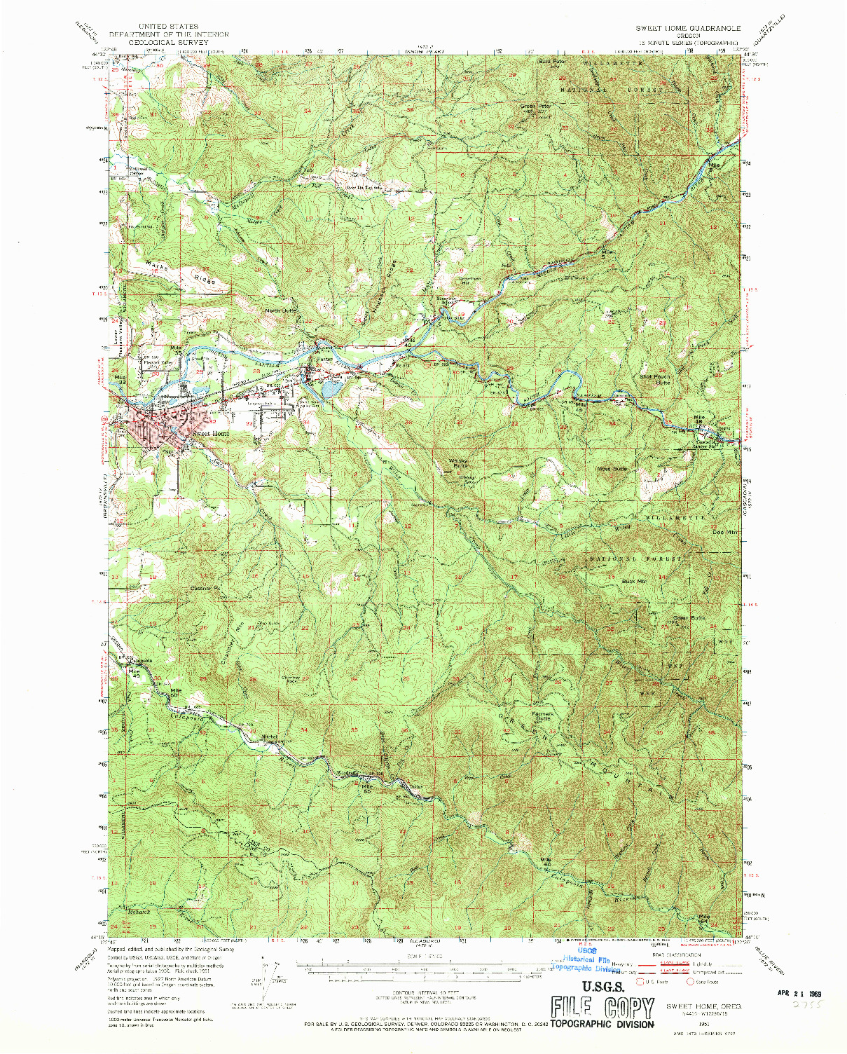 USGS 1:62500-SCALE QUADRANGLE FOR SWEET HOME, OR 1951