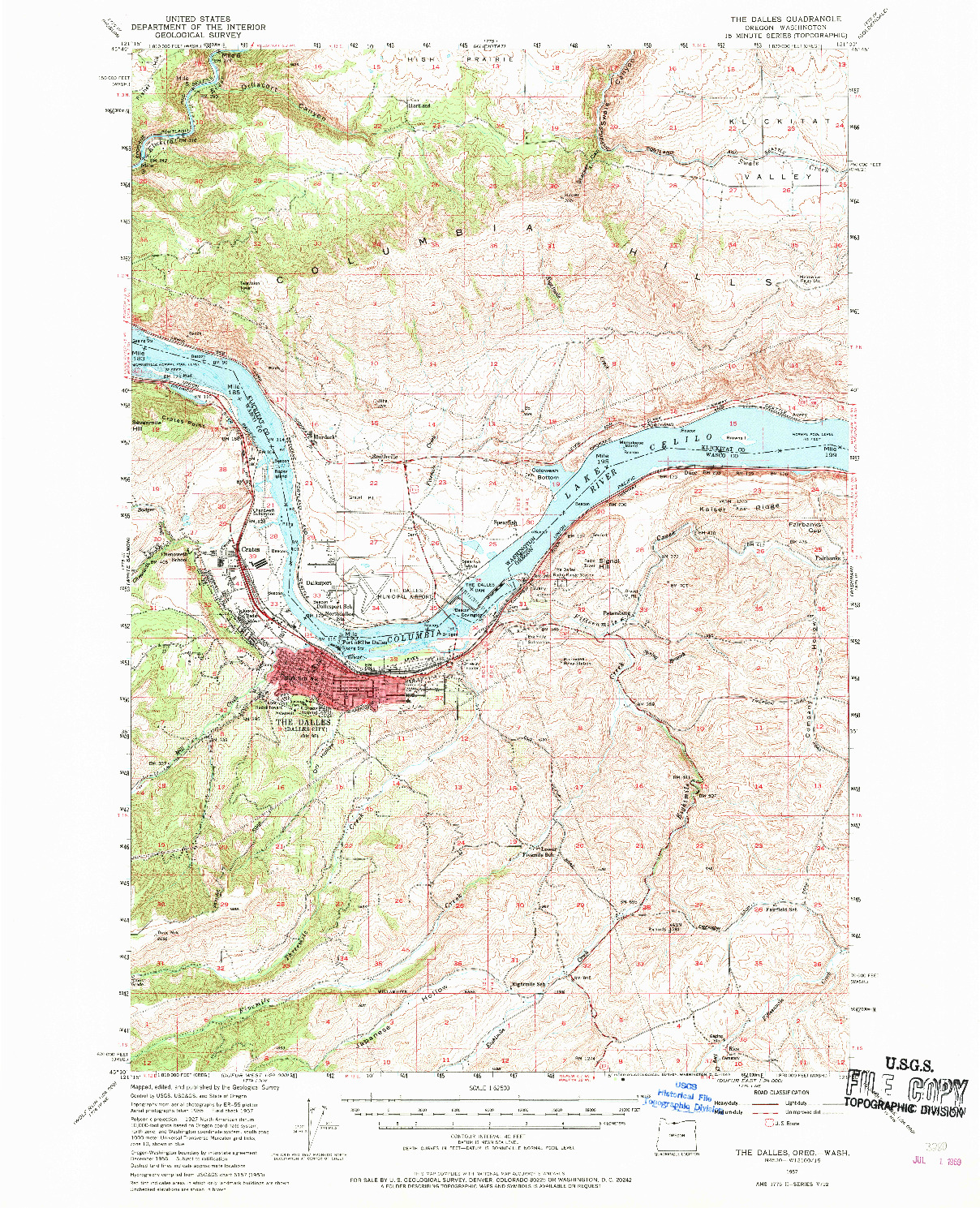 USGS 1:62500-SCALE QUADRANGLE FOR THE DALLES, OR 1957