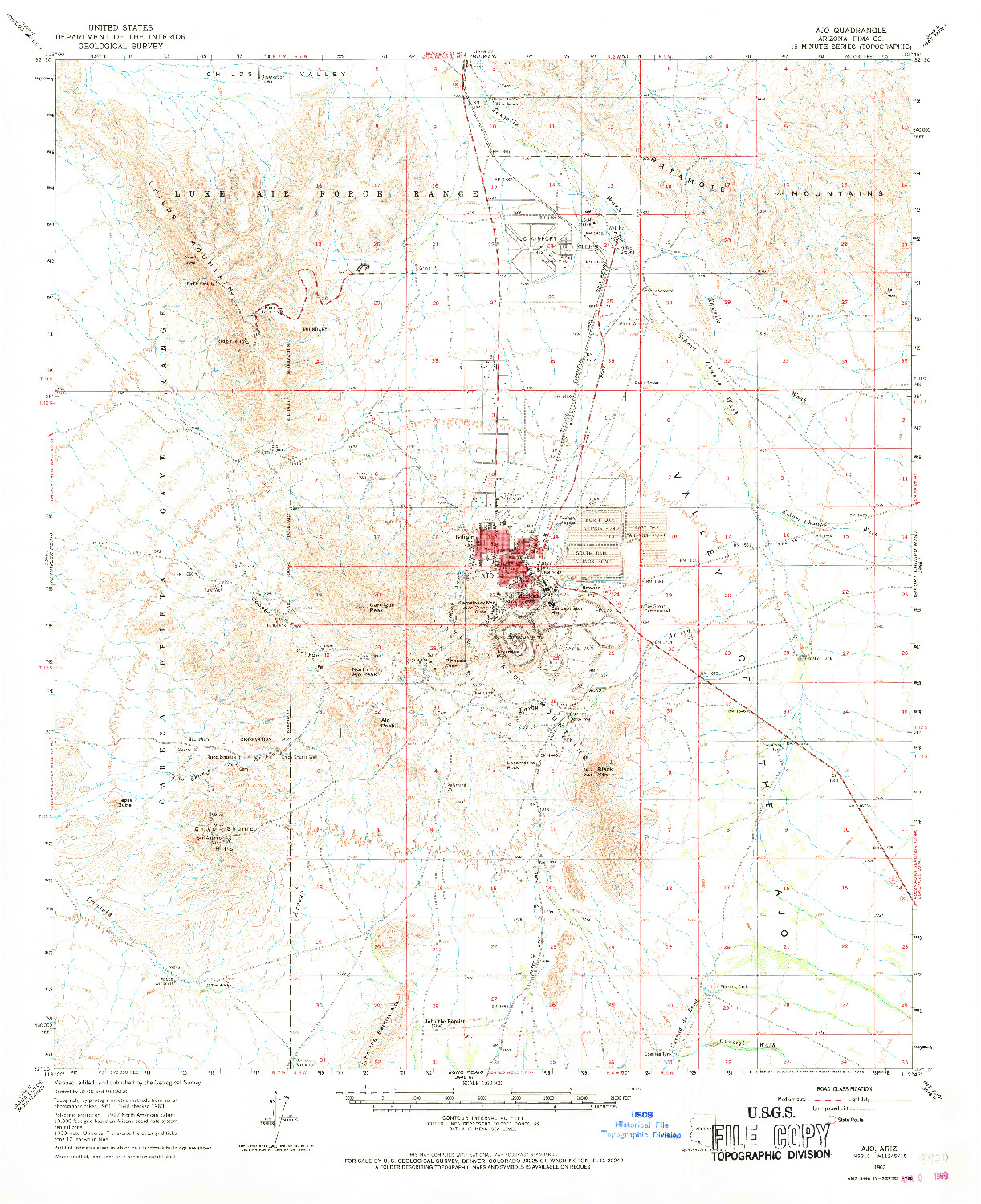 USGS 1:62500-SCALE QUADRANGLE FOR AJO, AZ 1963