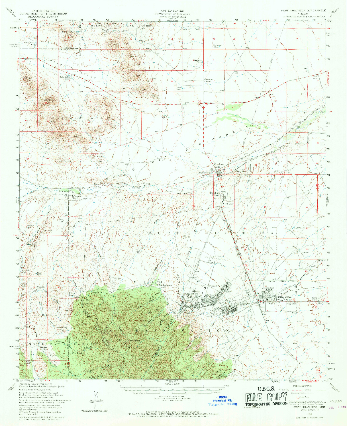 USGS 1:62500-SCALE QUADRANGLE FOR FORT HUACHUCA, AZ 1958