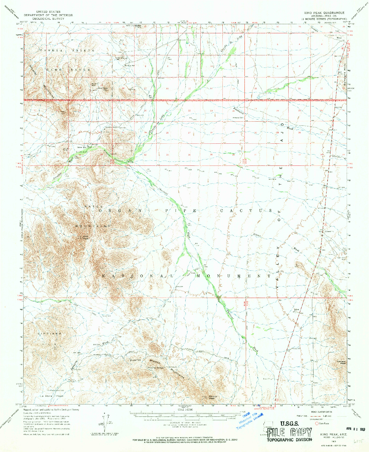 USGS 1:62500-SCALE QUADRANGLE FOR KINO PEAK, AZ 1963