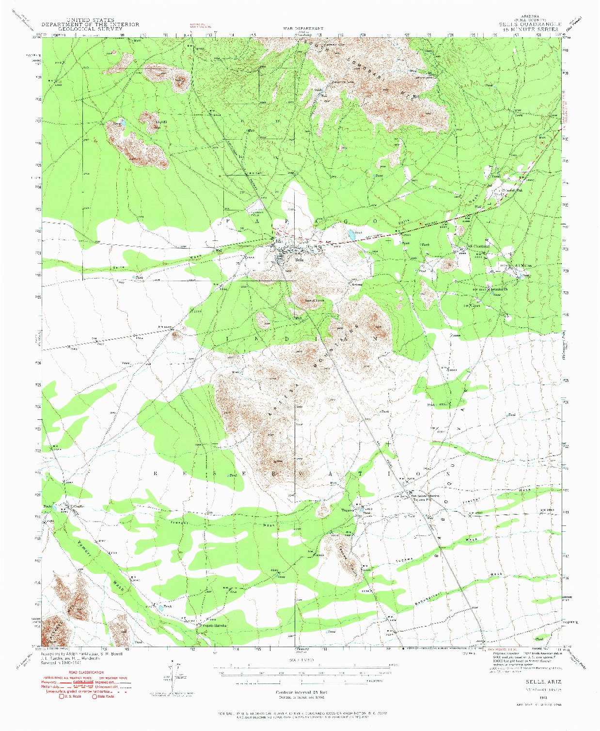 USGS 1:62500-SCALE QUADRANGLE FOR SELLS, AZ 1941