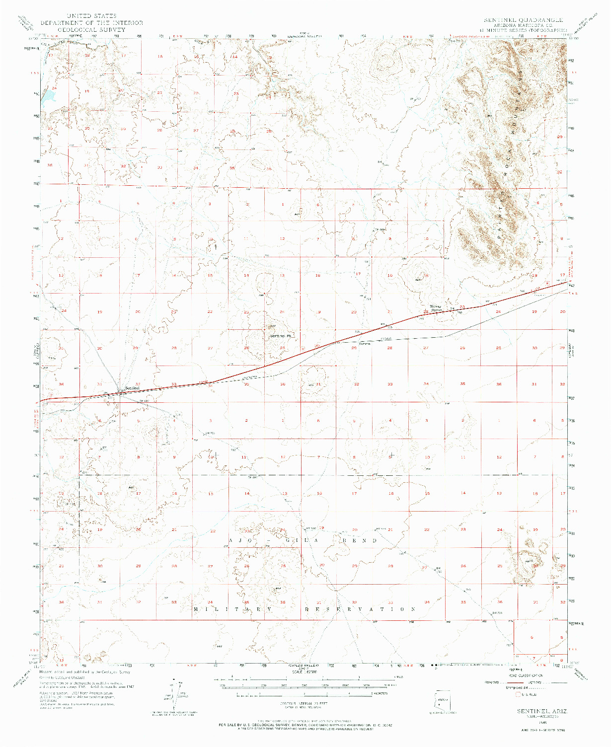 USGS 1:62500-SCALE QUADRANGLE FOR SENTINEL, AZ 1949