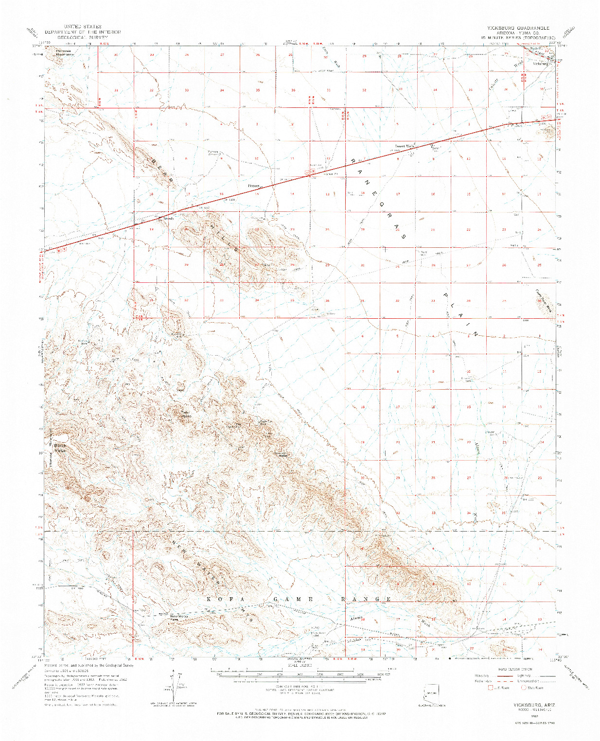 USGS 1:62500-SCALE QUADRANGLE FOR VICKSBURG, AZ 1962