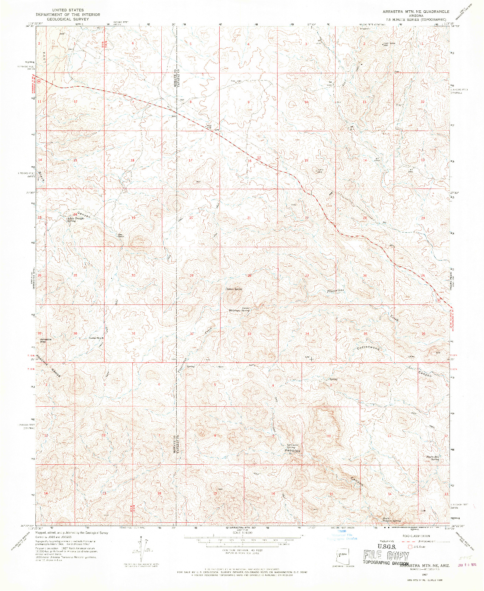 USGS 1:24000-SCALE QUADRANGLE FOR ARRASTRA MTN NE, AZ 1967