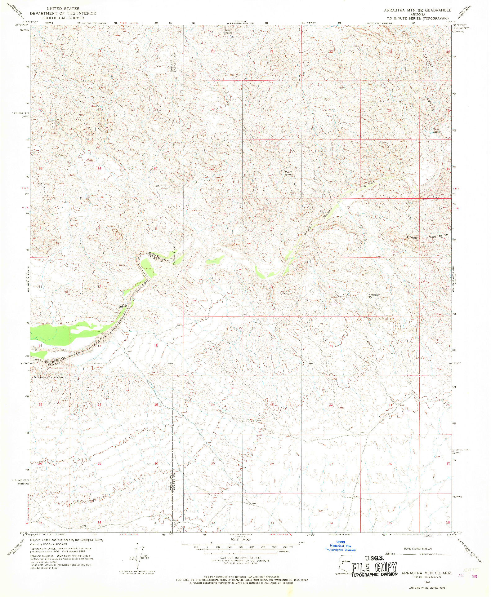 USGS 1:24000-SCALE QUADRANGLE FOR ARRASTRA MTN SE, AZ 1967