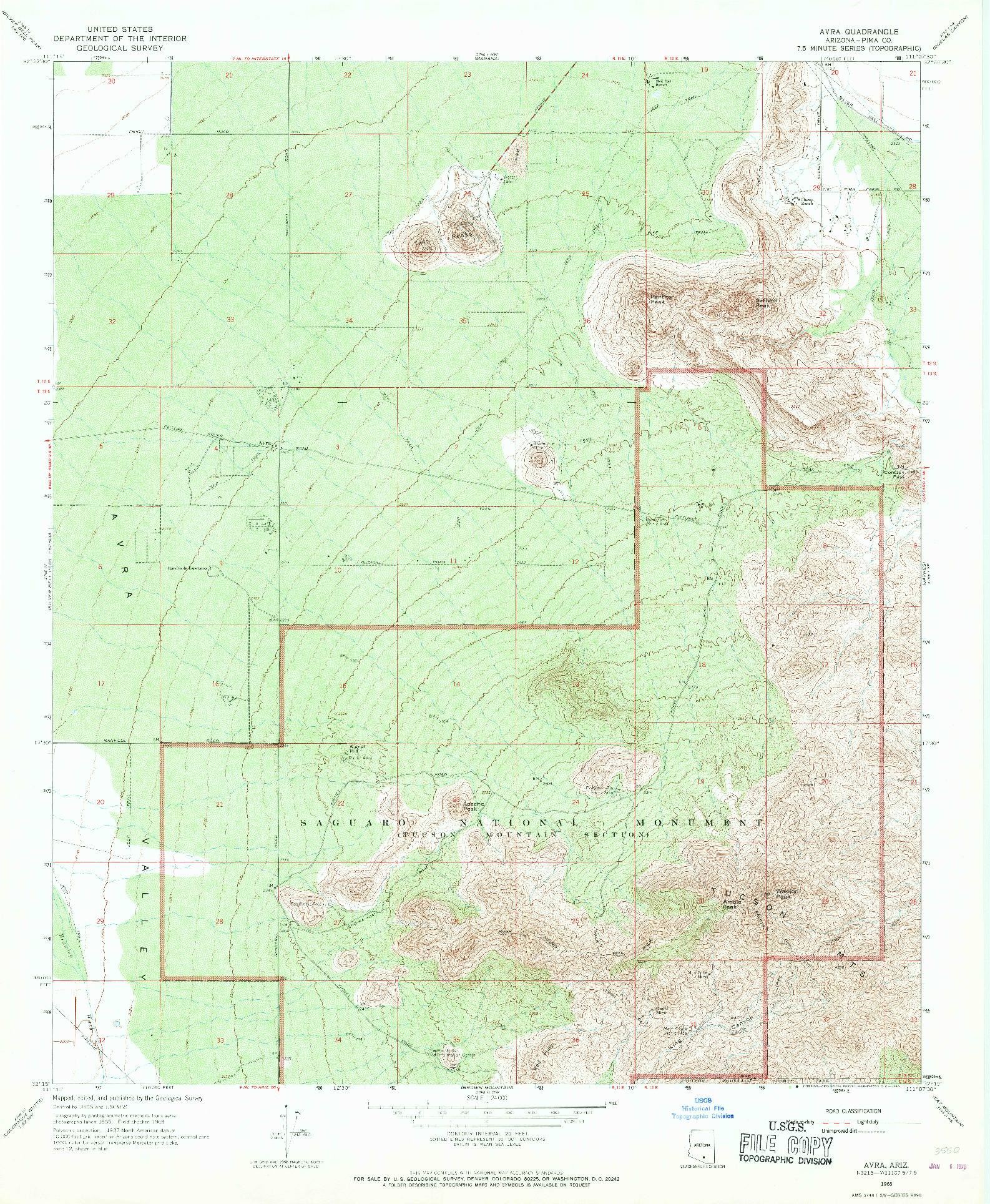 USGS 1:24000-SCALE QUADRANGLE FOR AVRA, AZ 1968