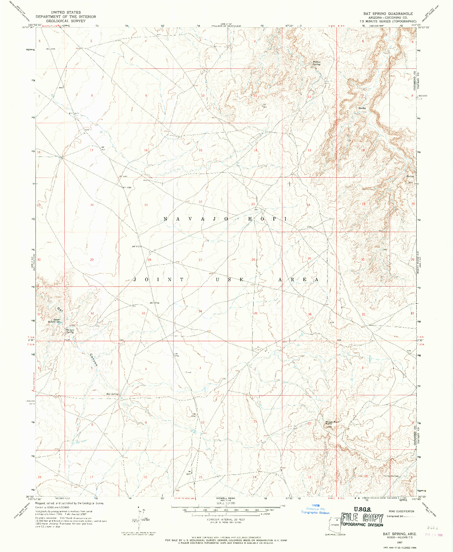 USGS 1:24000-SCALE QUADRANGLE FOR BAT SPRING, AZ 1967