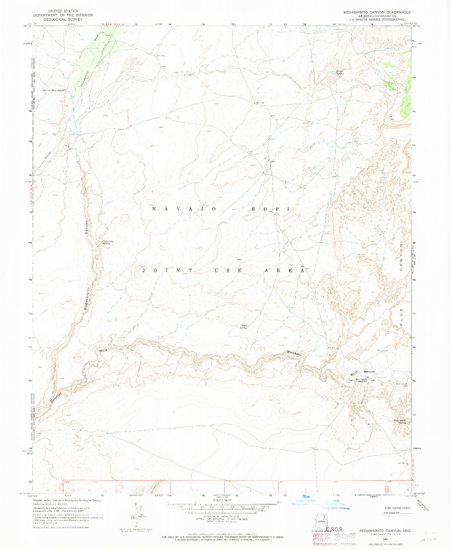 USGS 1:24000-SCALE QUADRANGLE FOR BEGASHIBITO CANYON, AZ 1967