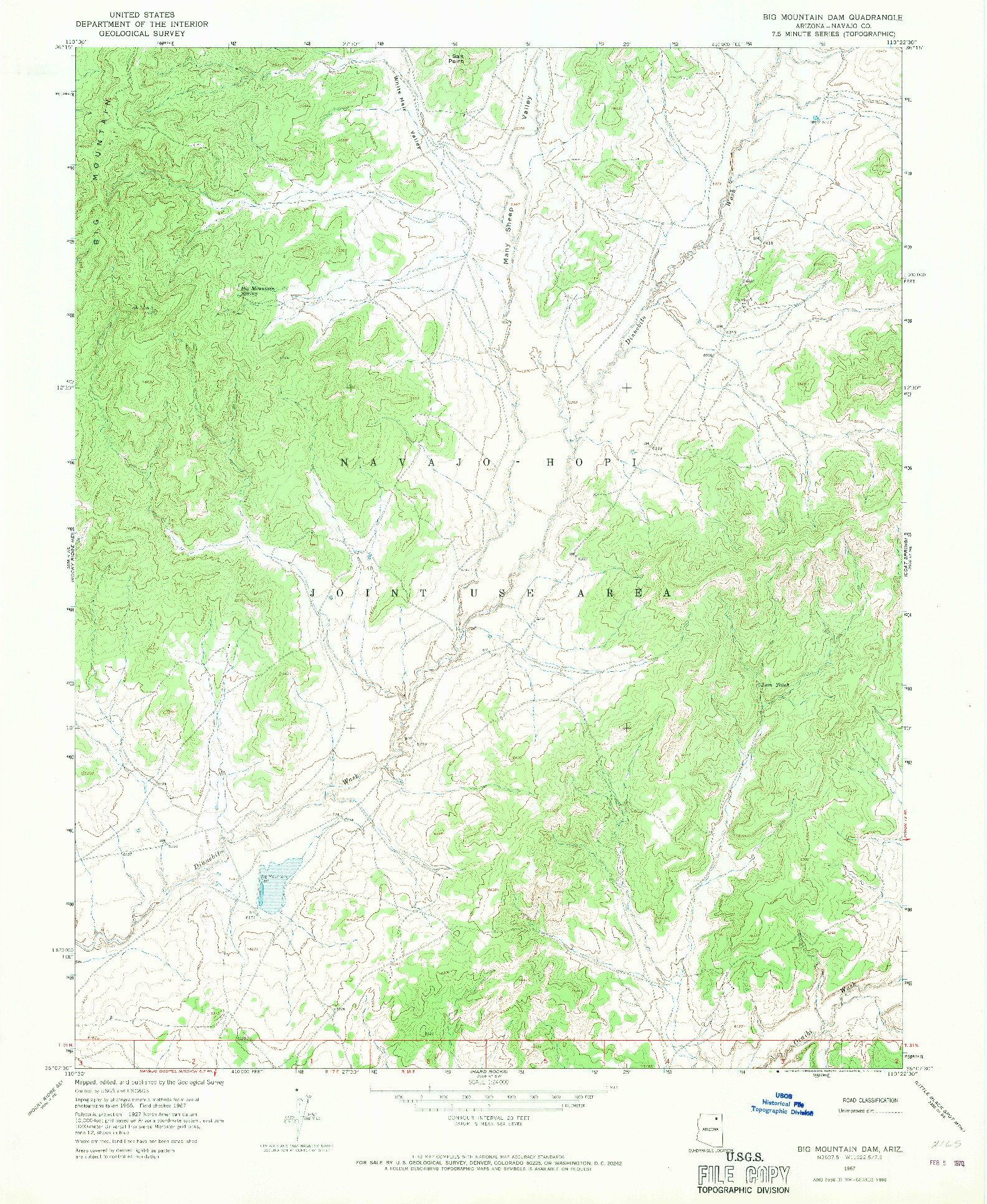 USGS 1:24000-SCALE QUADRANGLE FOR BIG MOUNTAIN DAM, AZ 1967