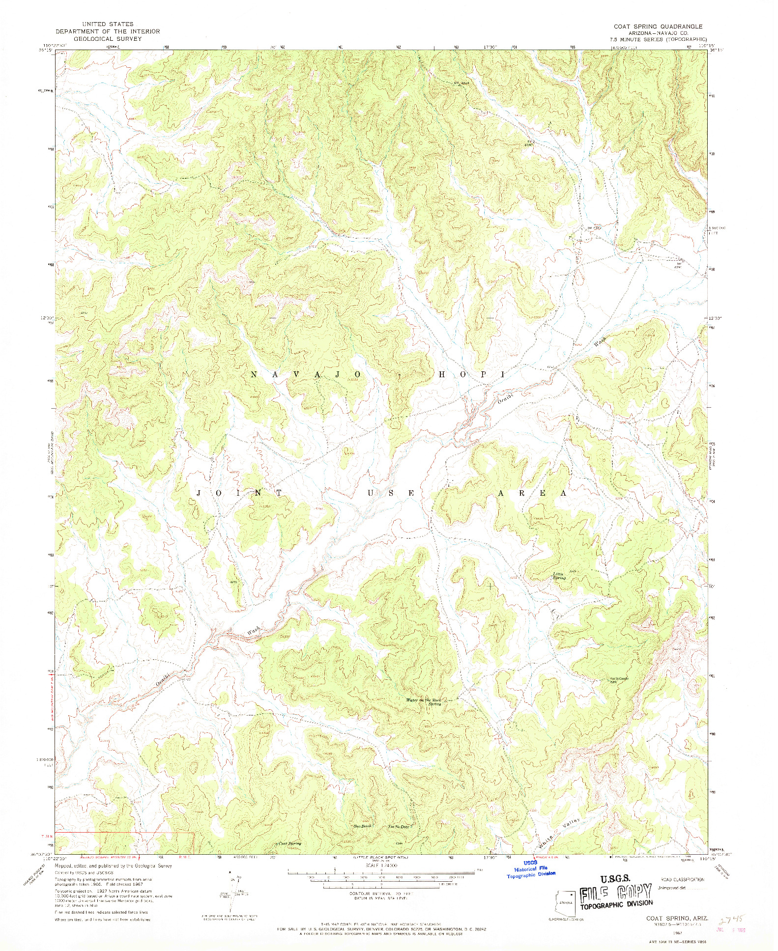 USGS 1:24000-SCALE QUADRANGLE FOR COAT SPRING, AZ 1967
