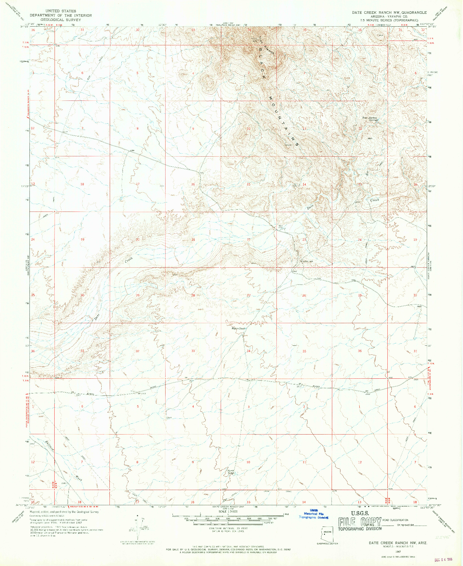USGS 1:24000-SCALE QUADRANGLE FOR DATE CREEK RANCH NW, AZ 1967