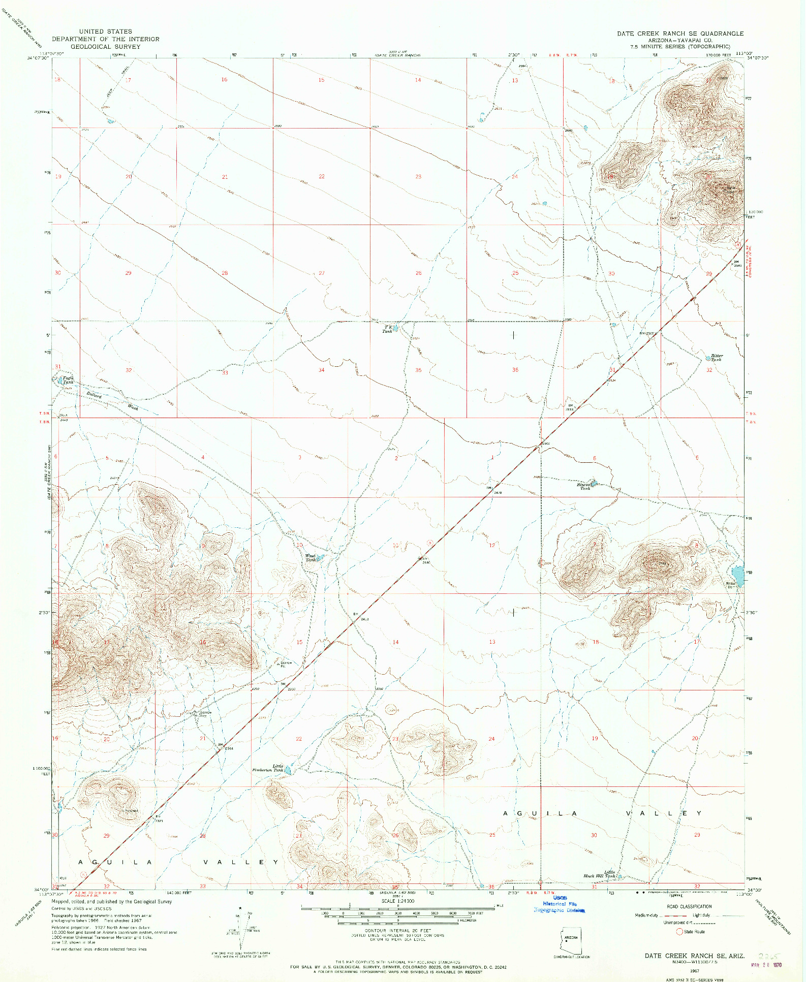 USGS 1:24000-SCALE QUADRANGLE FOR DATE CREEK RANCH SE, AZ 1967