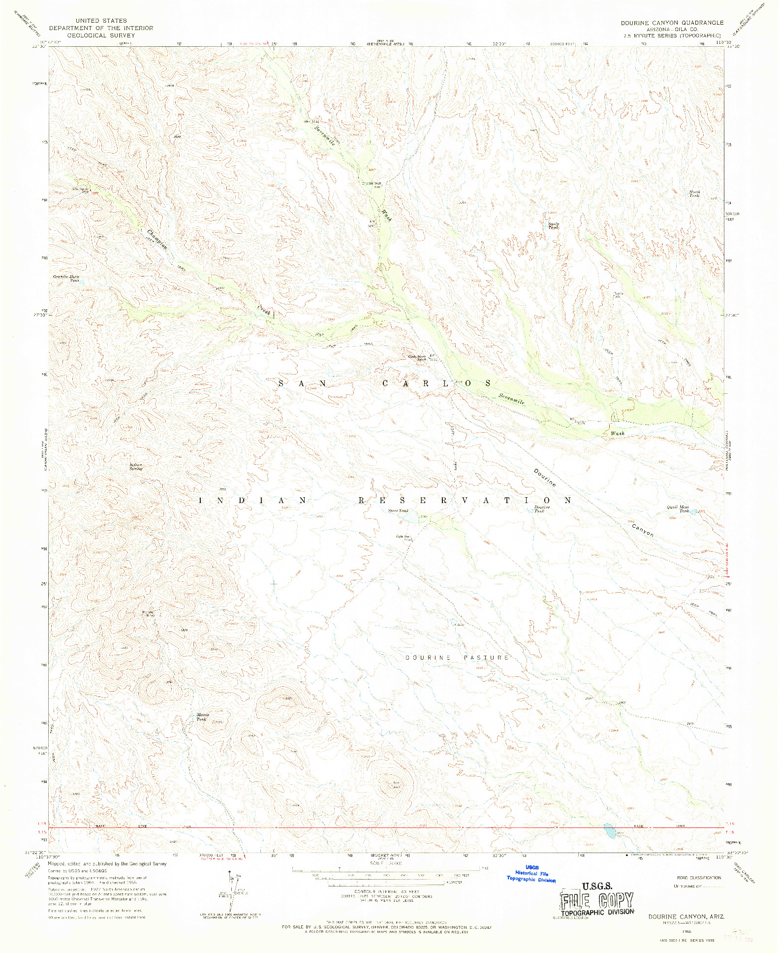 USGS 1:24000-SCALE QUADRANGLE FOR DOURINE CANYON, AZ 1966