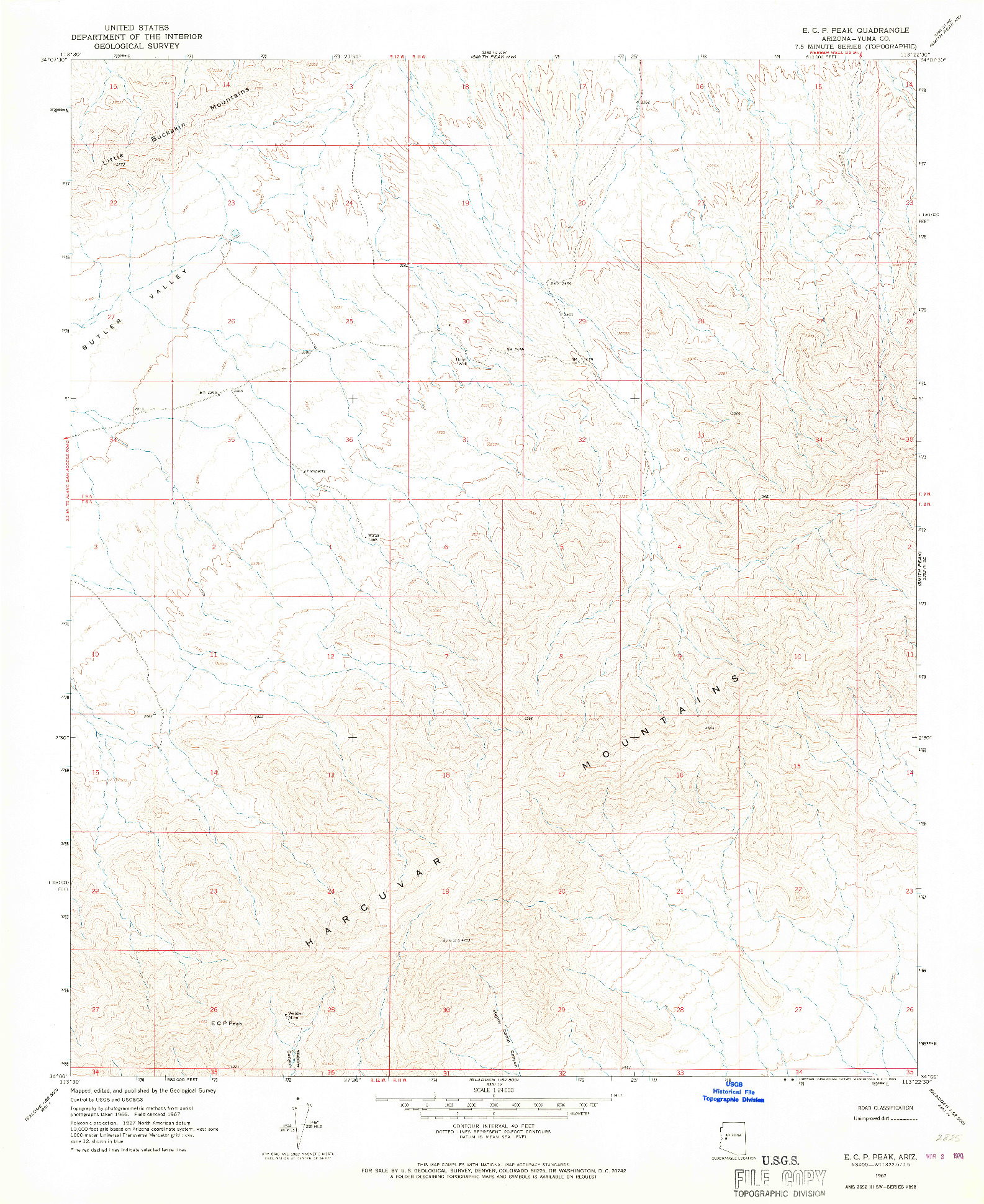 USGS 1:24000-SCALE QUADRANGLE FOR E.C.P. PEAK, AZ 1967
