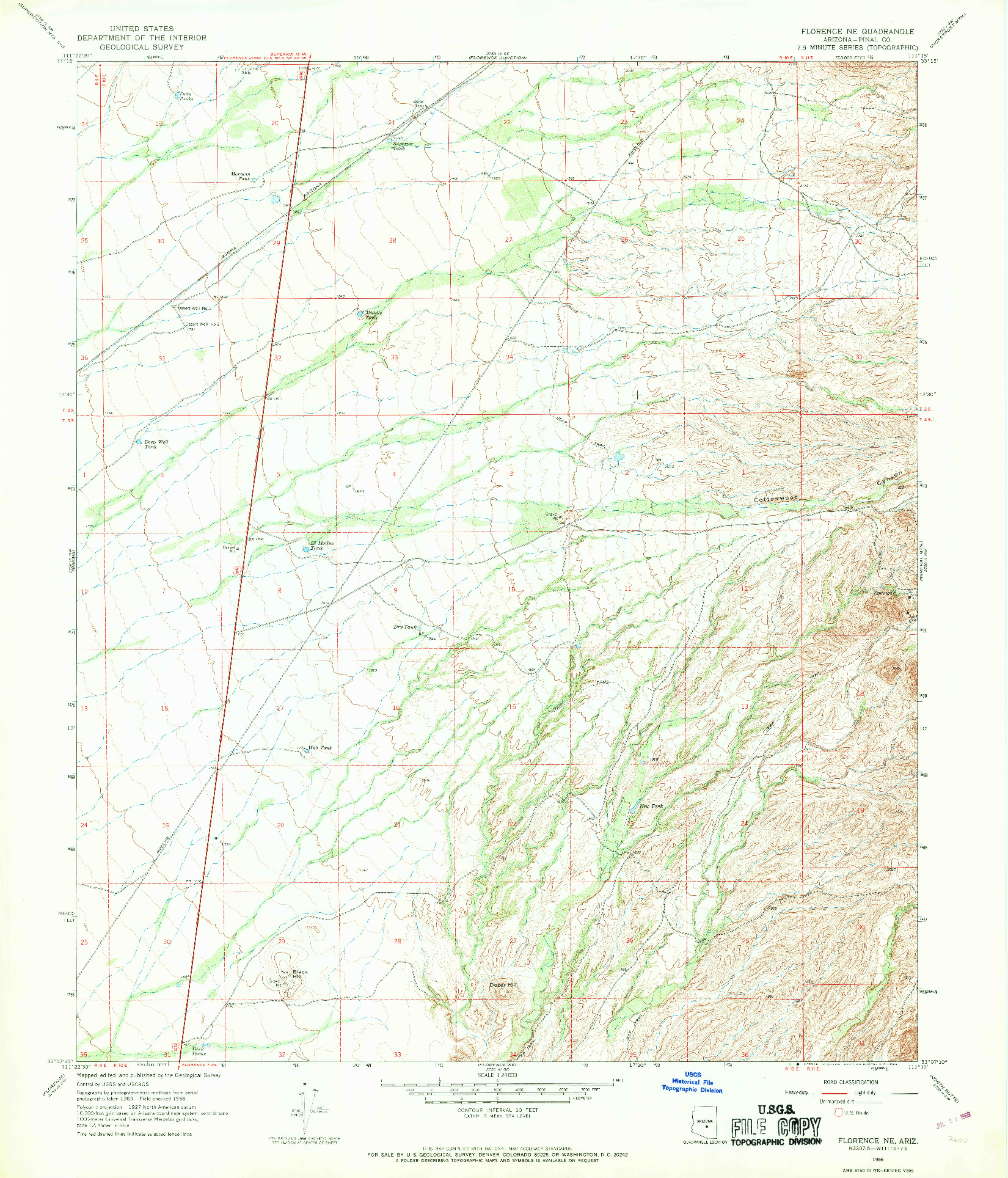 USGS 1:24000-SCALE QUADRANGLE FOR FLORENCE NE, AZ 1966