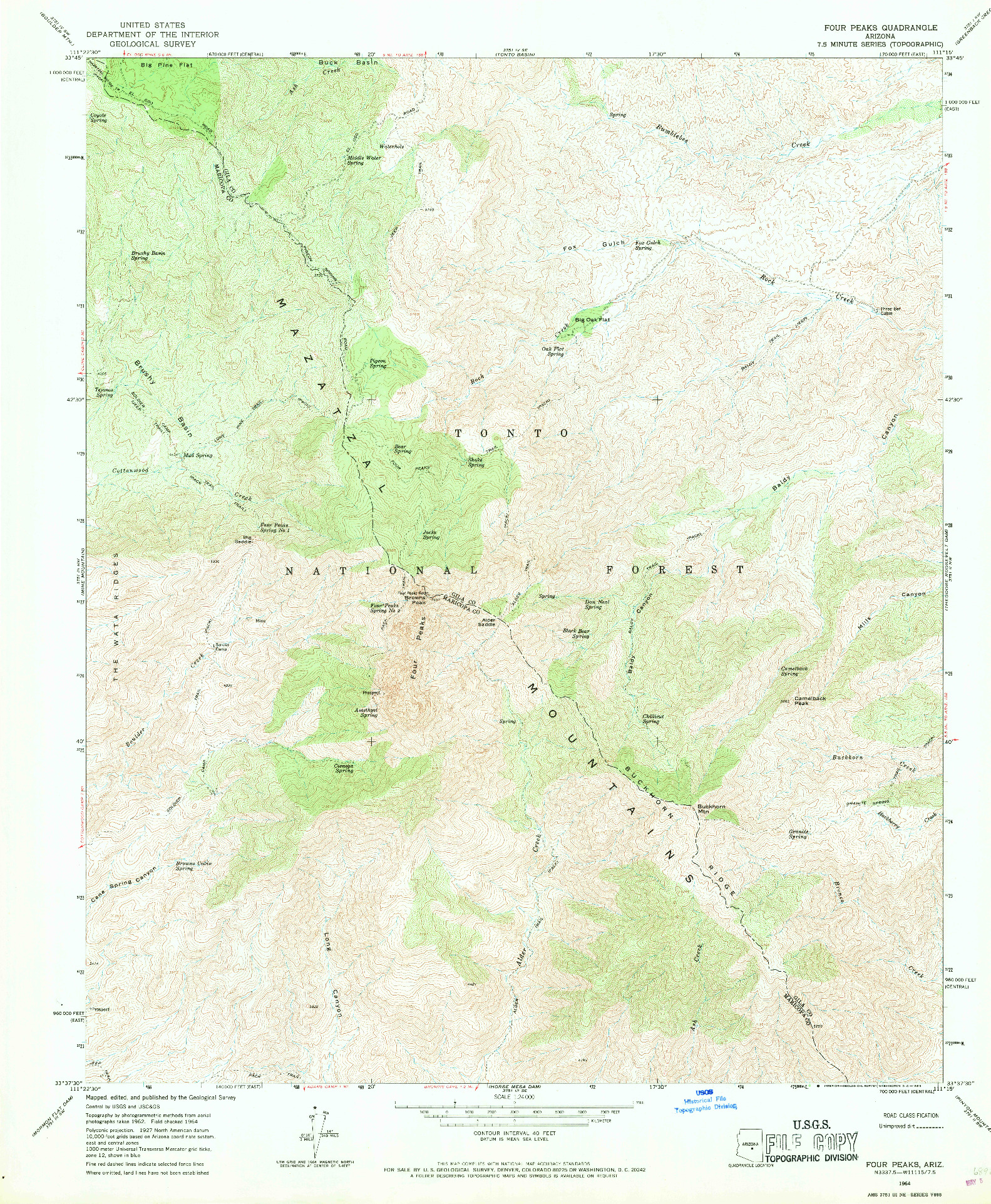 USGS 1:24000-SCALE QUADRANGLE FOR FOUR PEAKS, AZ 1964