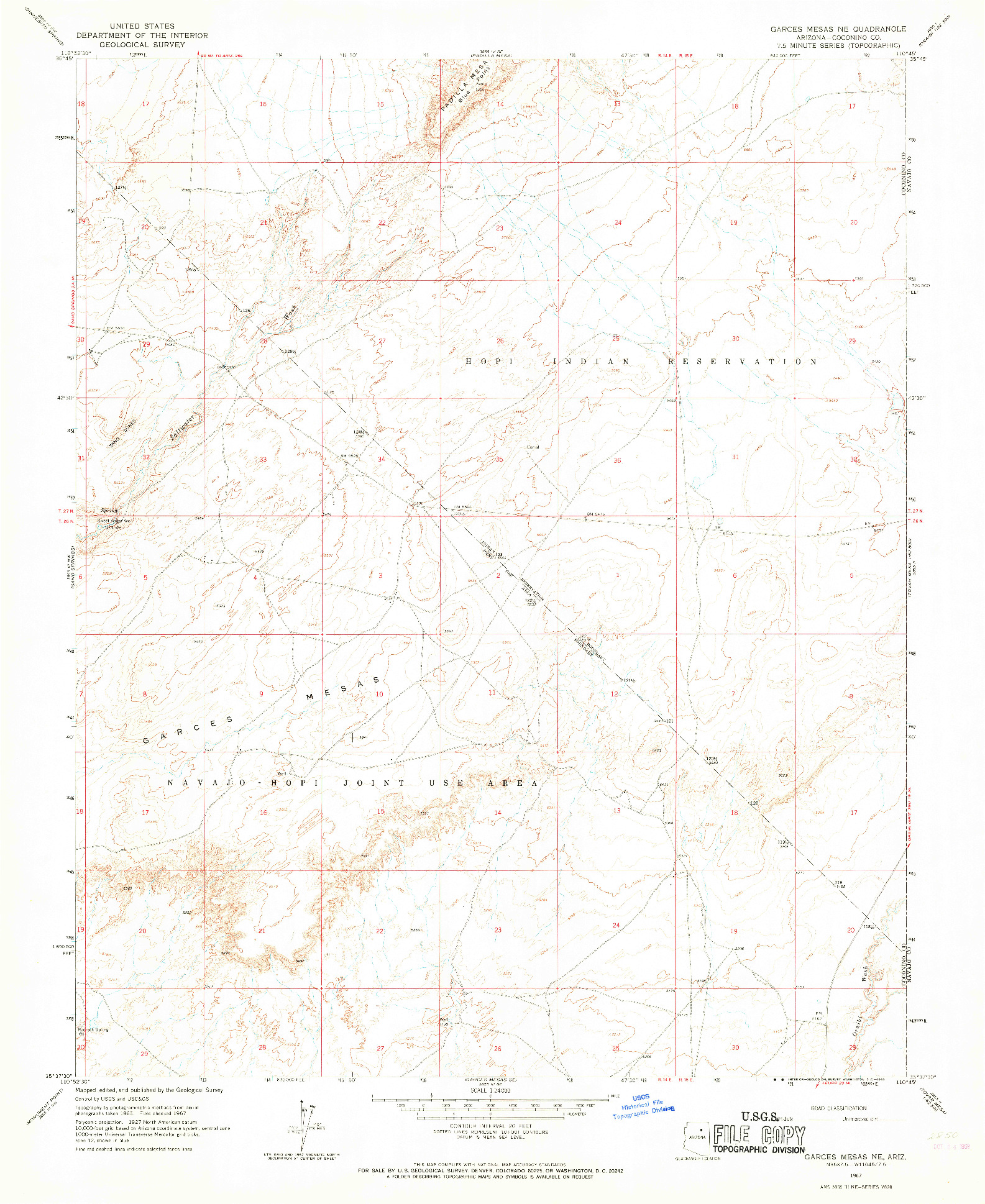 USGS 1:24000-SCALE QUADRANGLE FOR GARCES MESAS NE, AZ 1967