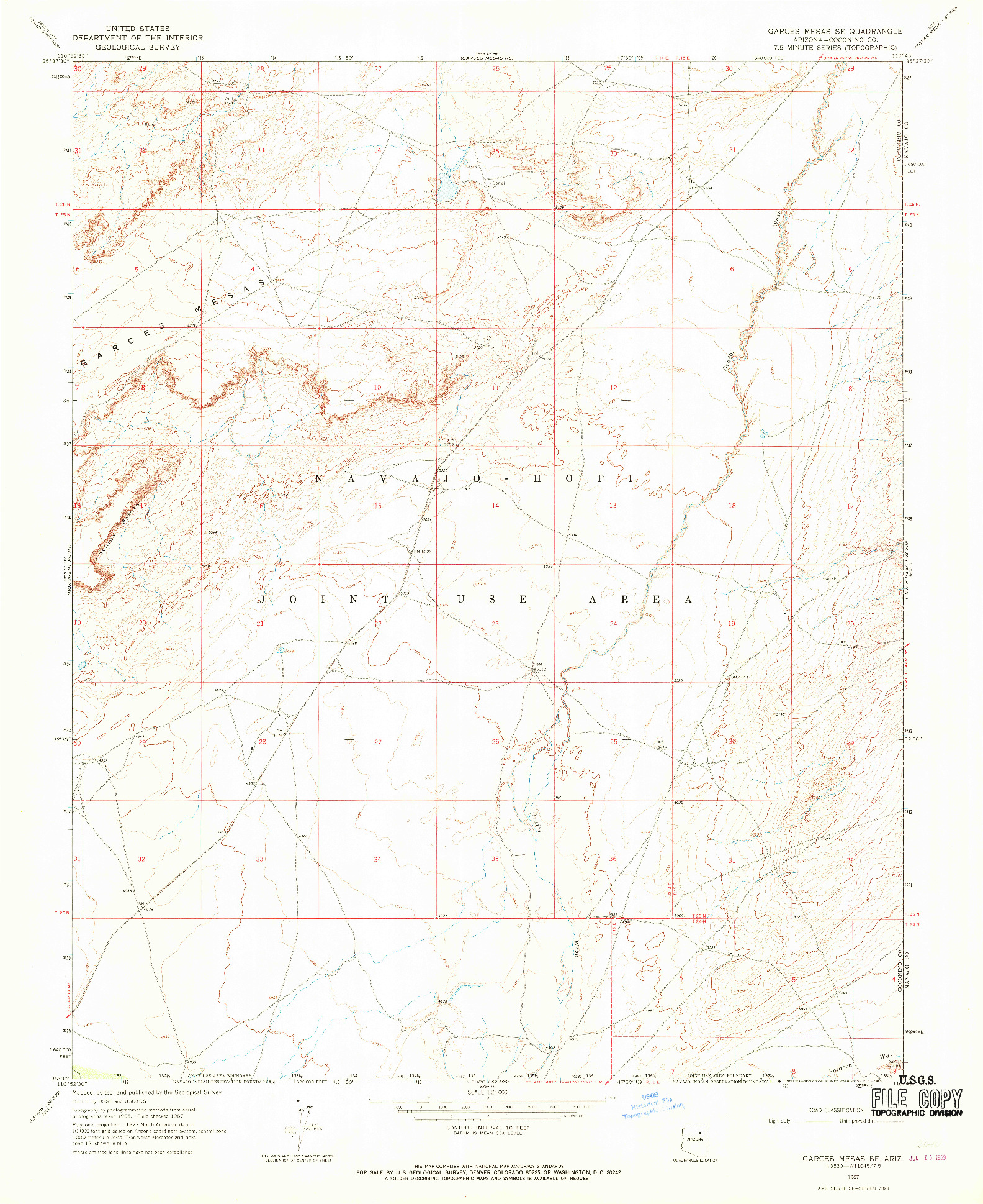 USGS 1:24000-SCALE QUADRANGLE FOR GARCES MESAS SE, AZ 1967