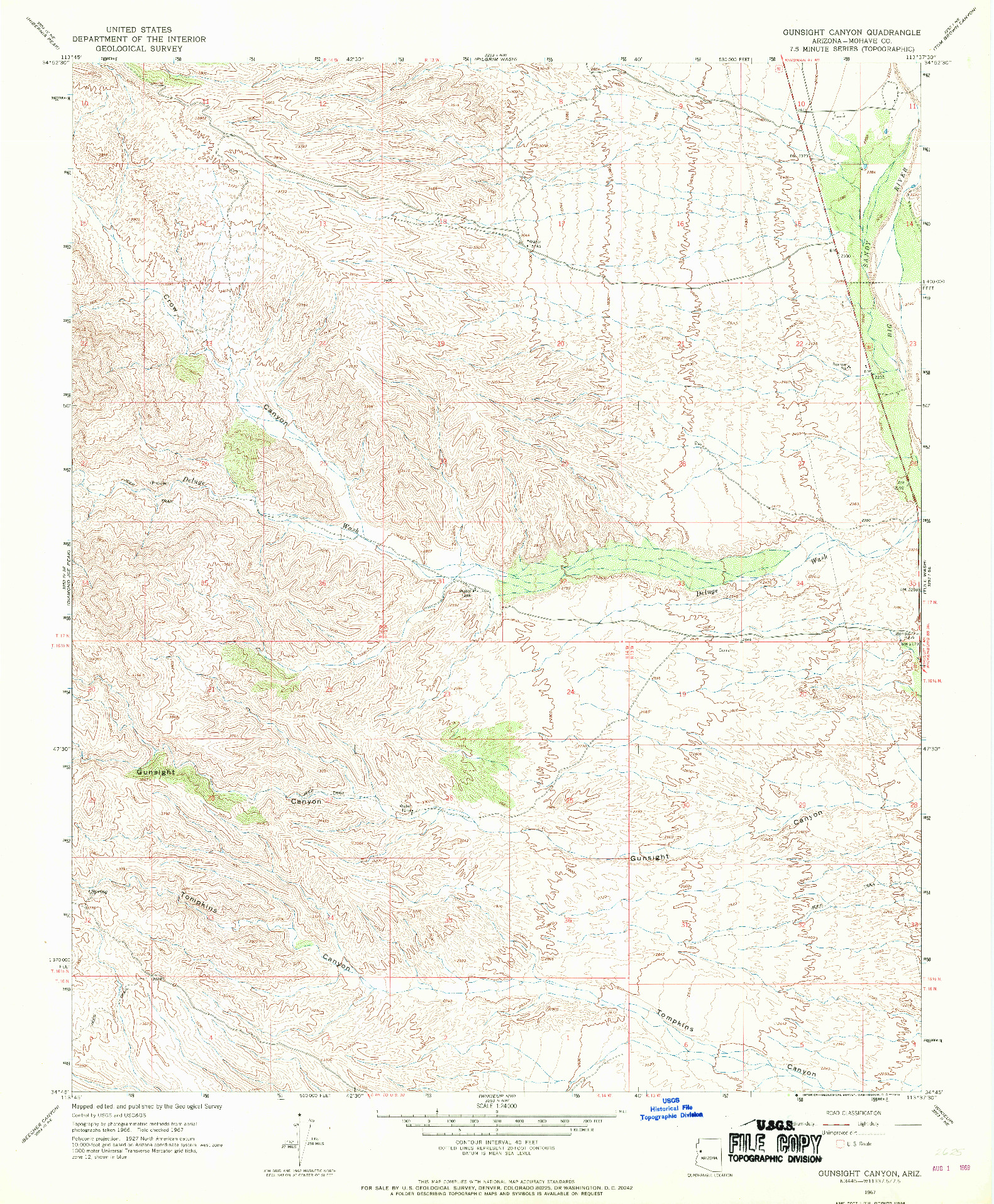 USGS 1:24000-SCALE QUADRANGLE FOR GUNSIGHT CANYON, AZ 1967