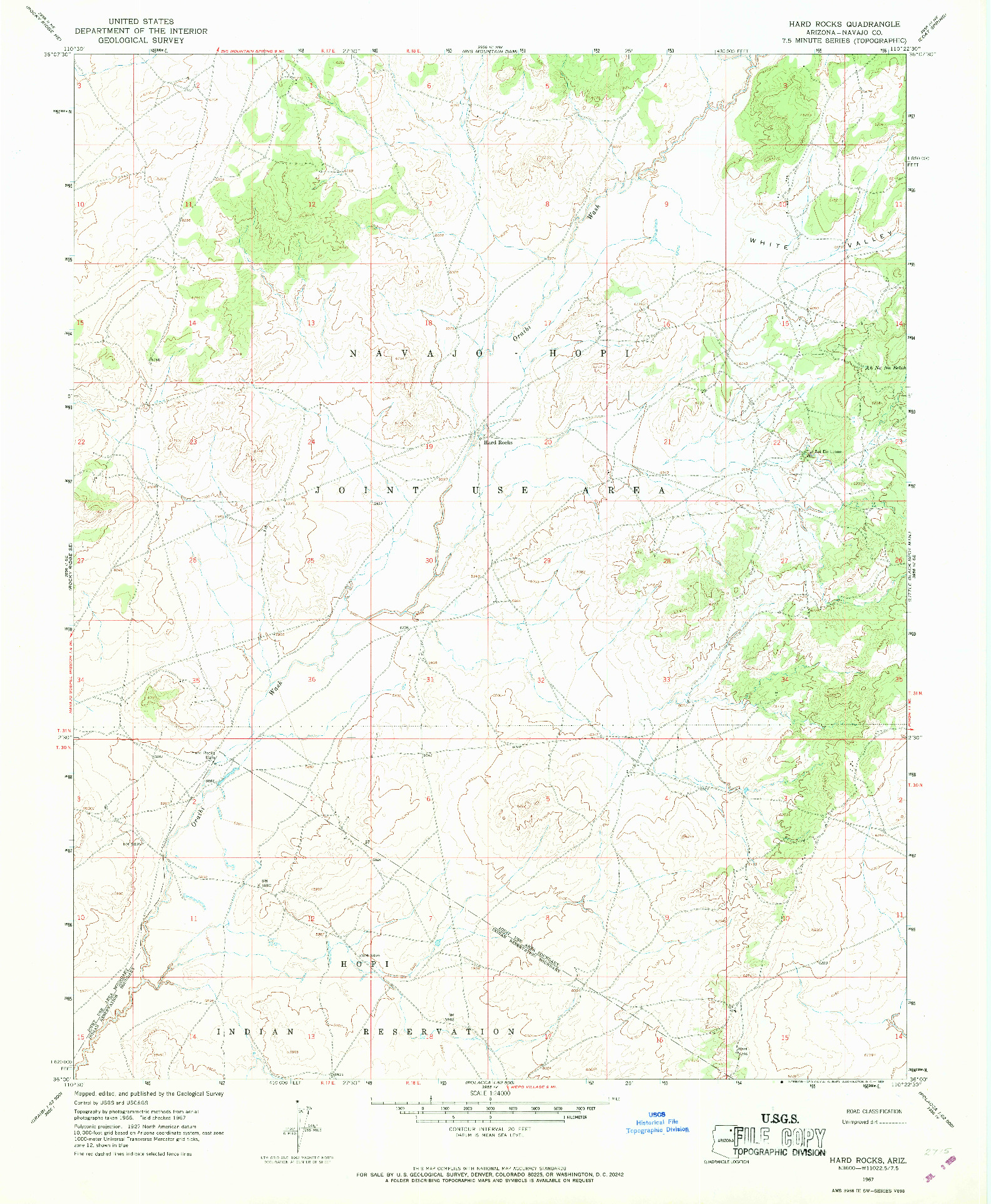 USGS 1:24000-SCALE QUADRANGLE FOR HARD ROCKS, AZ 1967