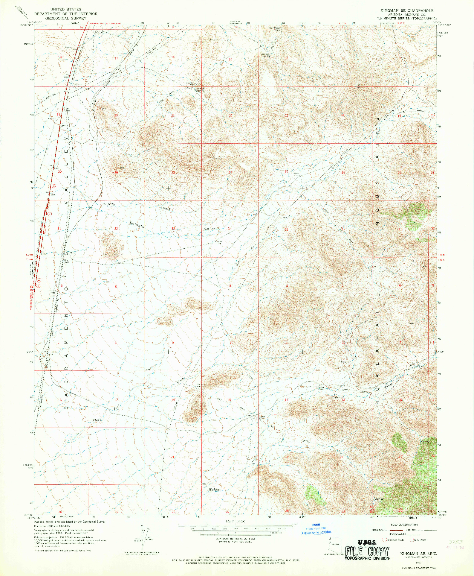 USGS 1:24000-SCALE QUADRANGLE FOR KINGMAN SE, AZ 1967